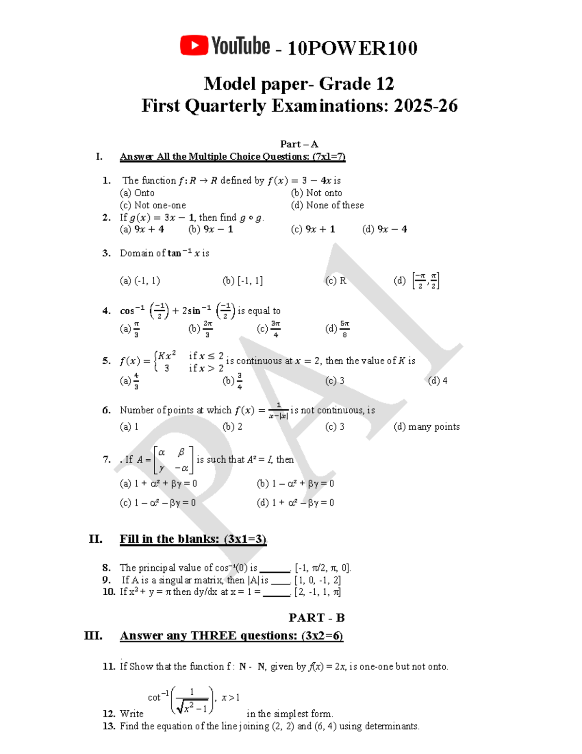 Quarterly Math Model Paper - Grade 12 - First Exam - Studocu