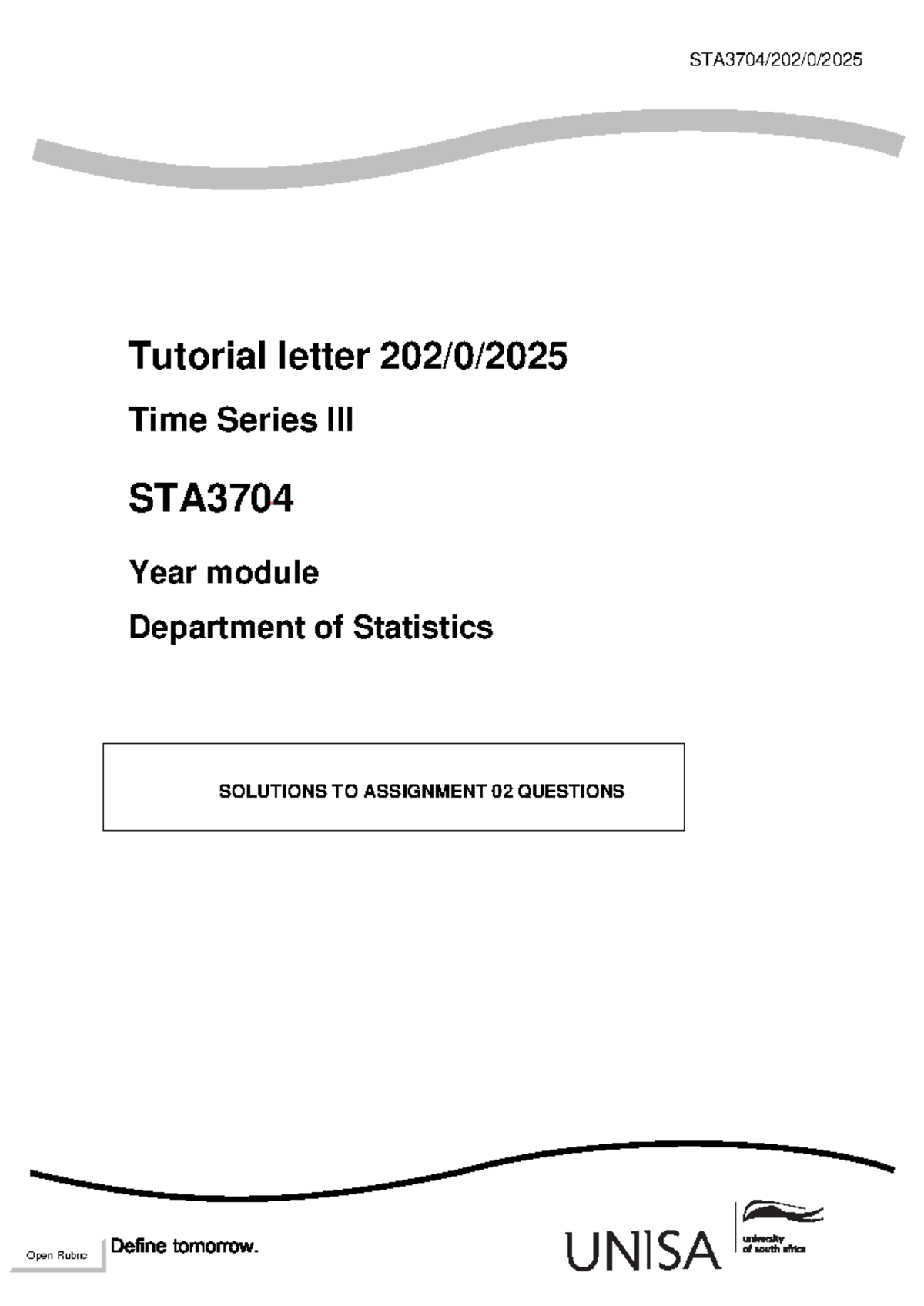 STA3704 Tutorial Letter - Solutions to Assignment 02 - Studocu