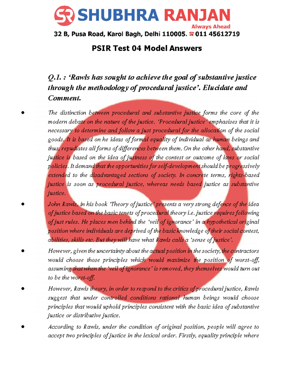 PSIR TEST 04 Solutions and Model Answers for Key Concepts - Studocu