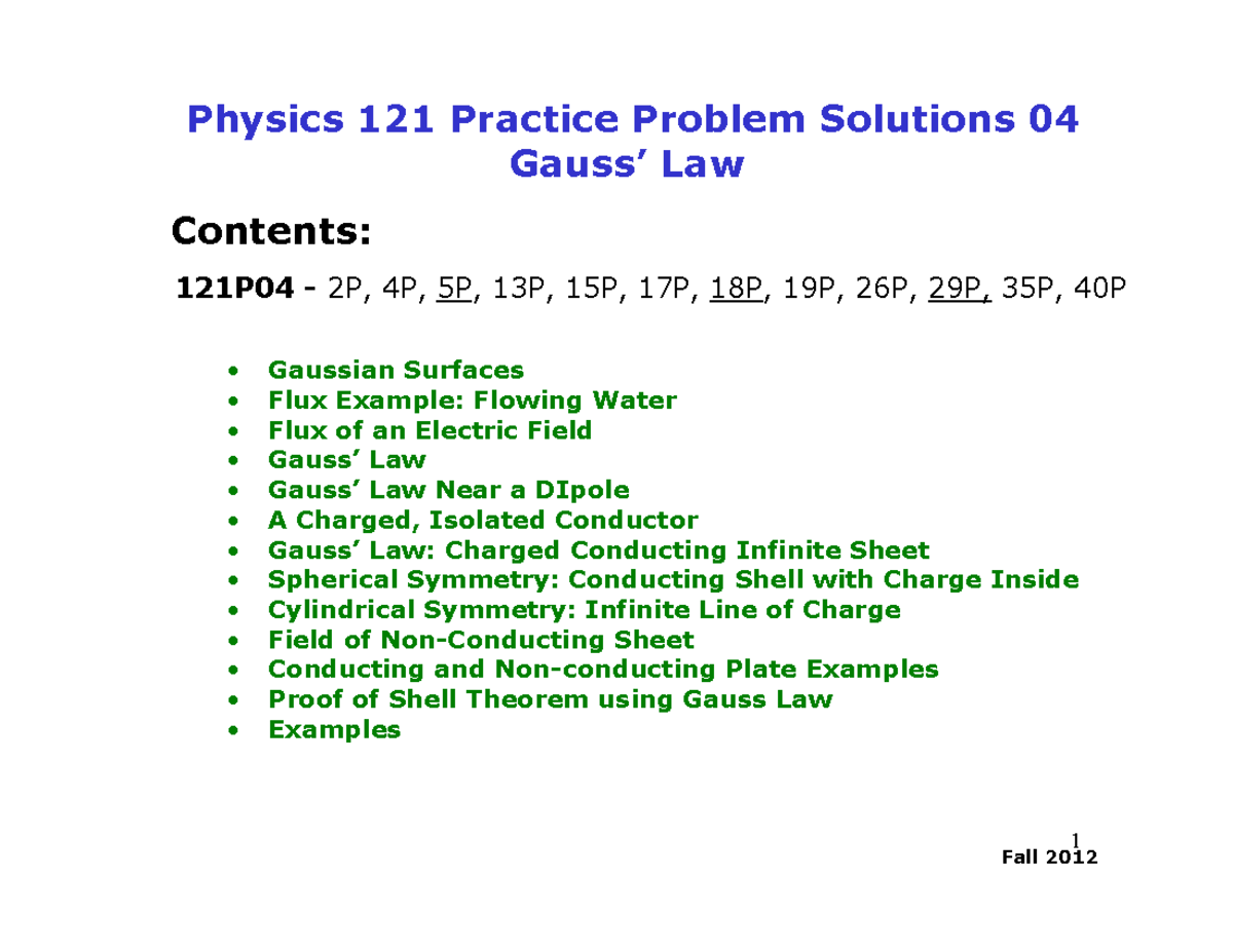 Physics 121 Final Exam Practice Problem Solutions and Answers - Studocu