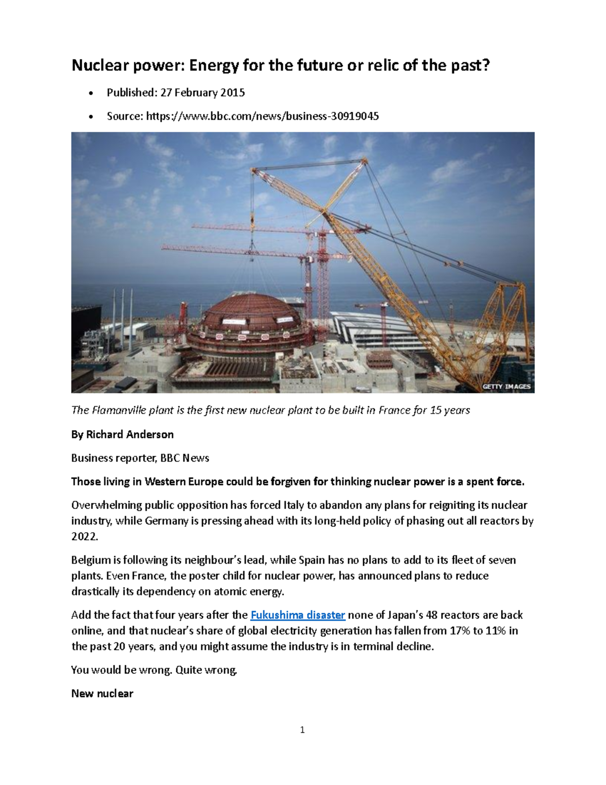 Nuclear power Energy for the future or relic of the past (1) - Nuclear ...