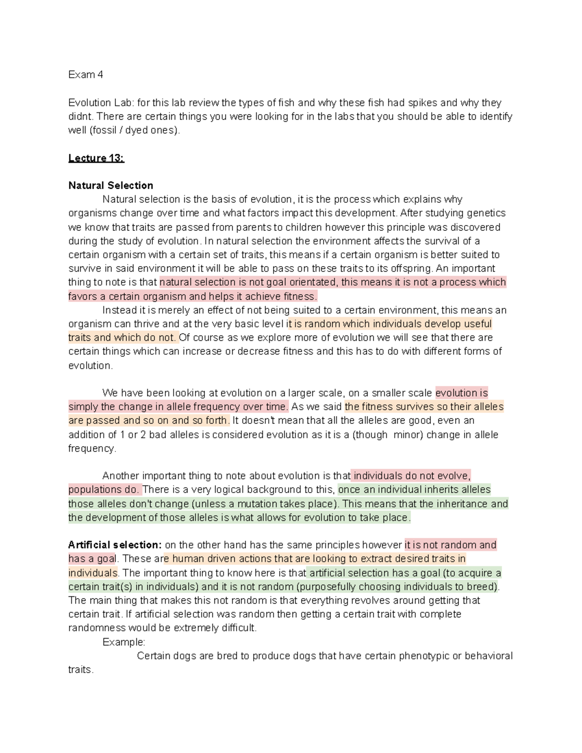 Bio 10 Exam 4 Review Sheet: Key Concepts in Evolution and Natural ...
