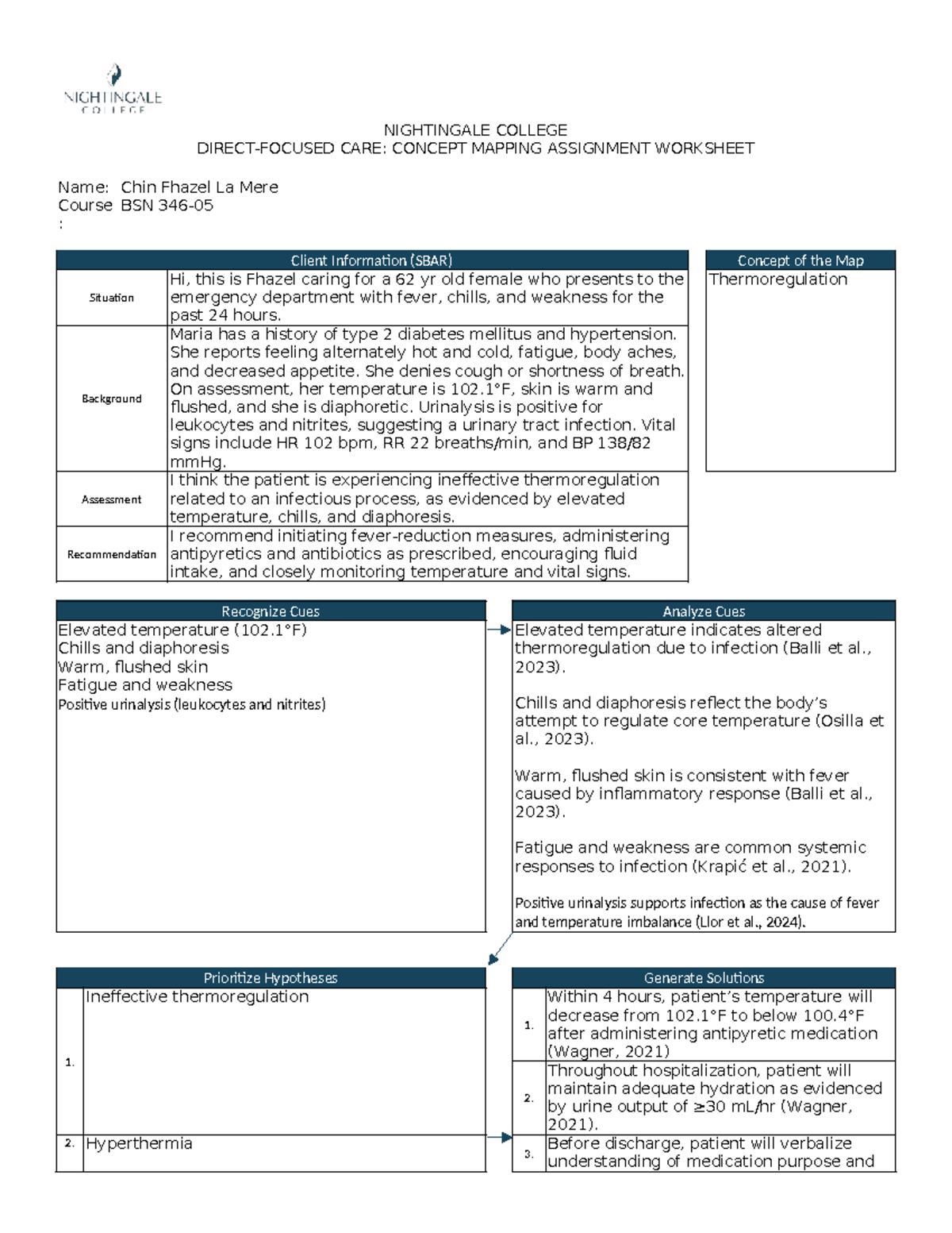 NIGHTINGALE COLLEGE BSN: Concept Mapping Assignment Worksheet - Studocu