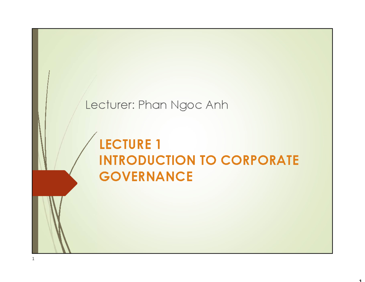 Corporate Governance: Lecture 1 Overview (Course Code: CG101) - Studocu