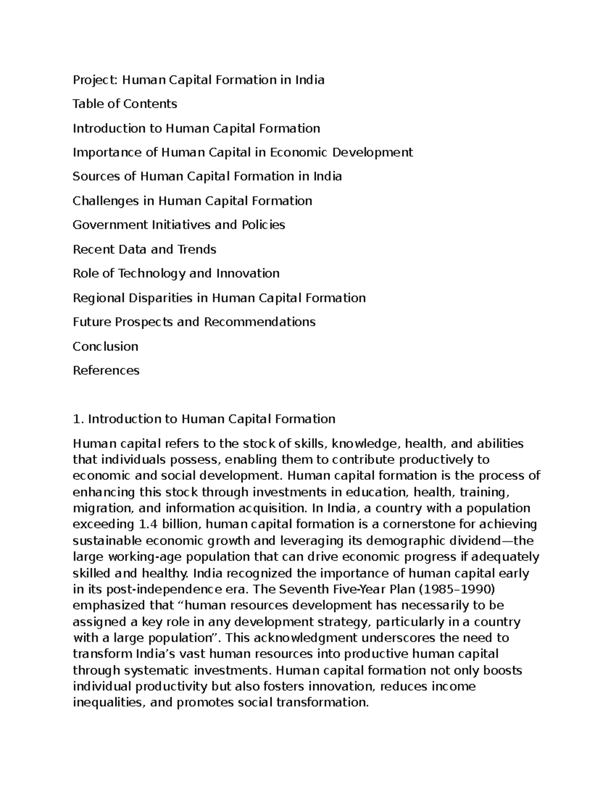 Project: Human Capital Formation in India - Challenges & Opportunities ...