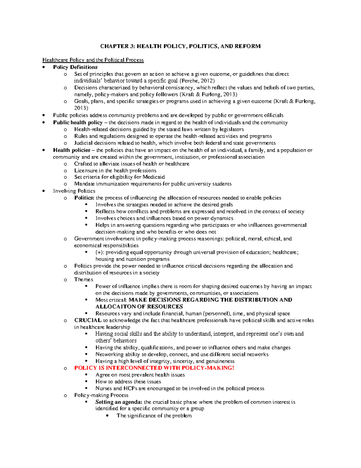CH. 3 Health Policy, Politics, and Reform: Key Concepts and ...