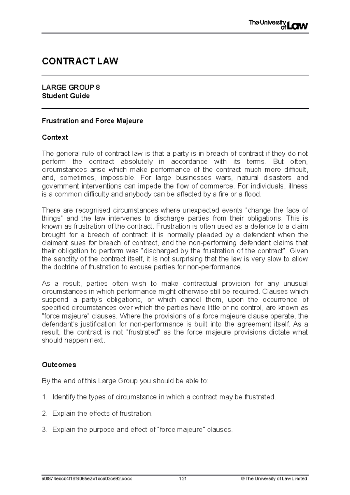 LG8 - student guide - Lecture notes 8 - CONTRACT LAW LARGE GROUP 8 ...