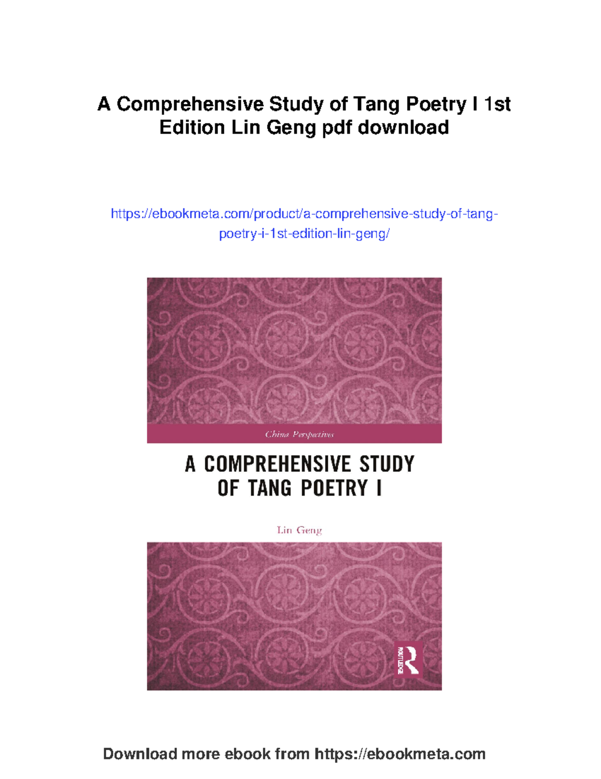 A Comprehensive Study of Tang Poetry I by Lin Geng - 1st Edition - Studocu