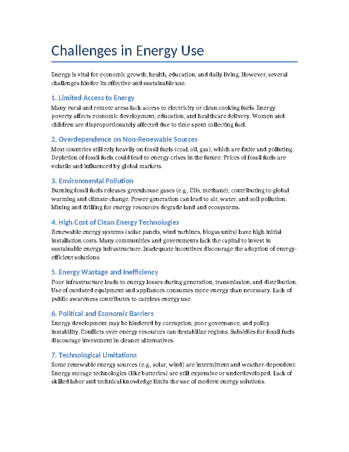 Challenges in Energy Use: Addressing Key Issues for Sustainability ...