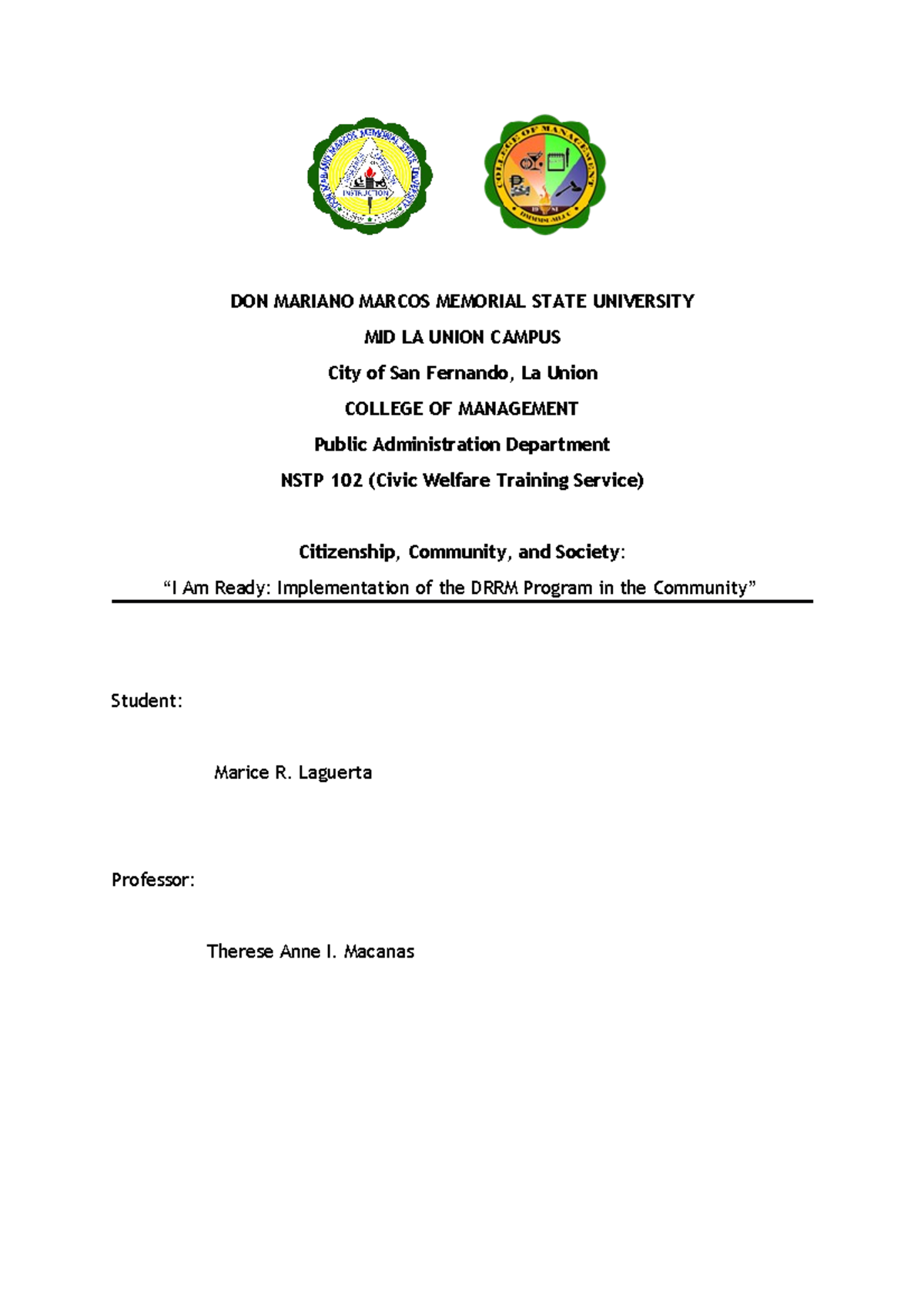Immersion Portfolio Sample - DON MARIANO MARCOS MEMORIAL STATE ...