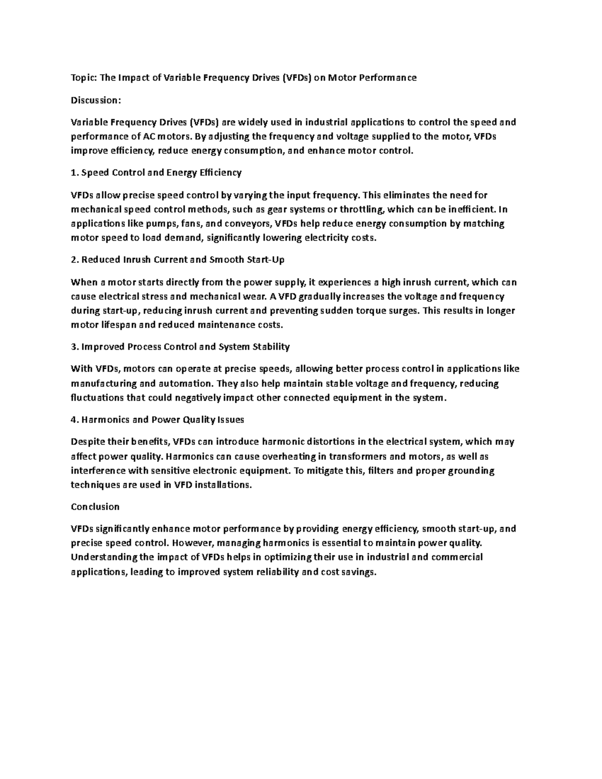 Discussion - notes - Topic: The Impact of Variable Frequency Drives ...