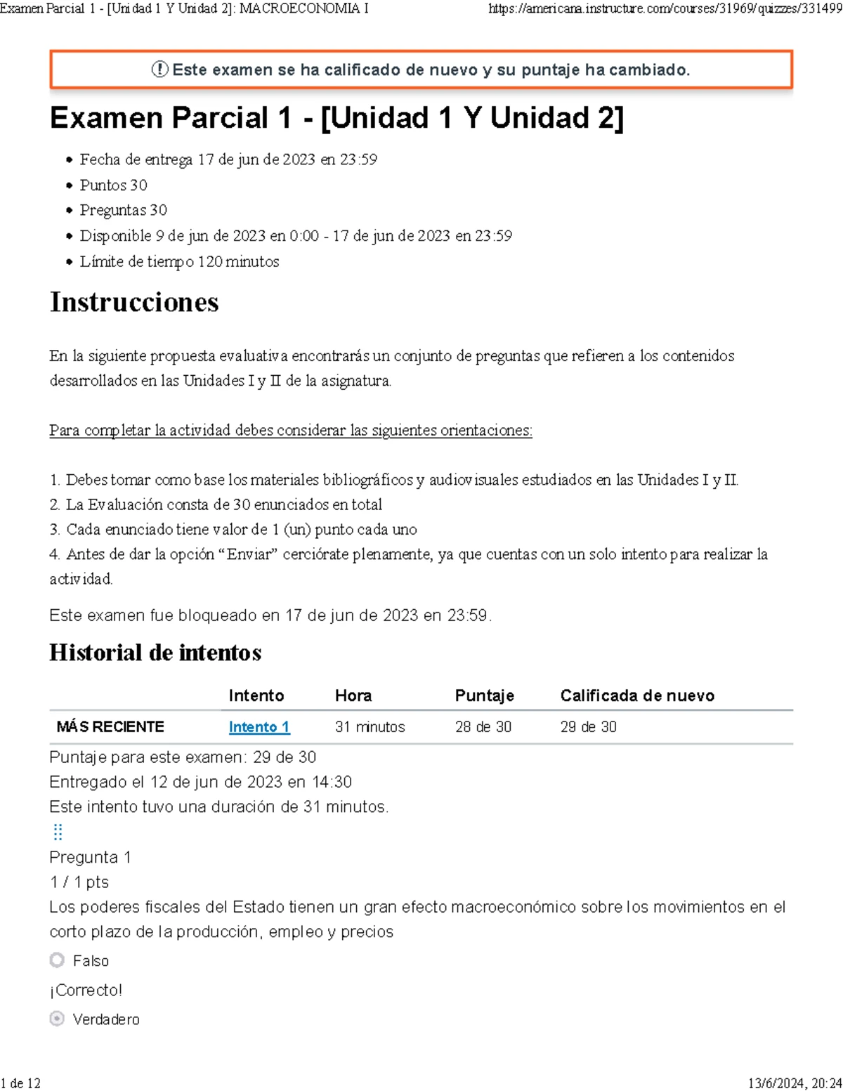 Examen Parcial 1 - Administración II: Evaluación de Unidades 1 y 2 ...