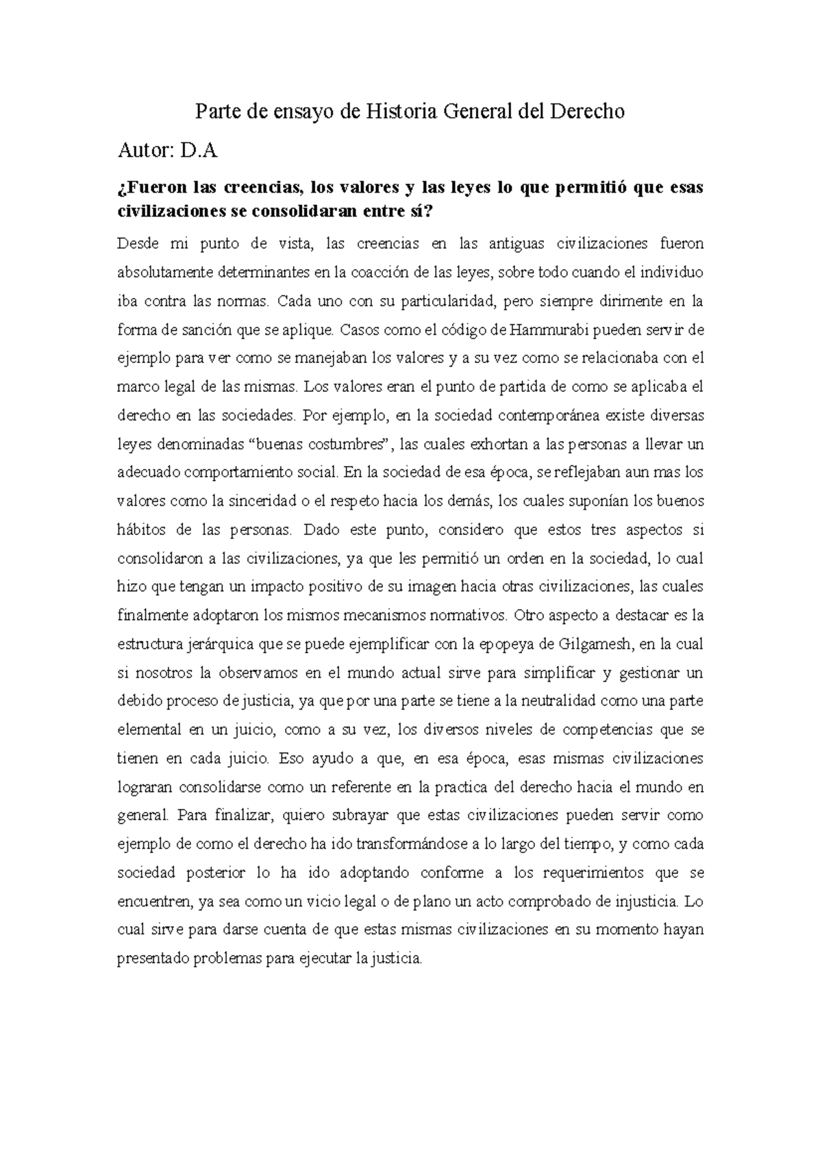 Ensayo sobre la importancia de creencias en la historia del derecho ...