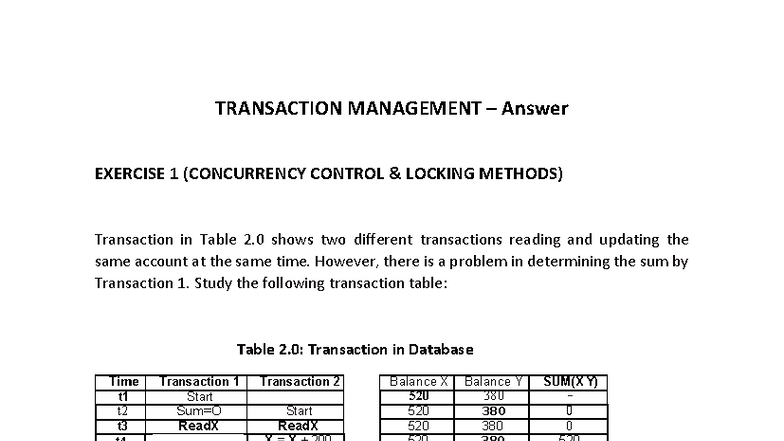 Exercise - Transaction Management (TM 101) Answer to Concurrency ...