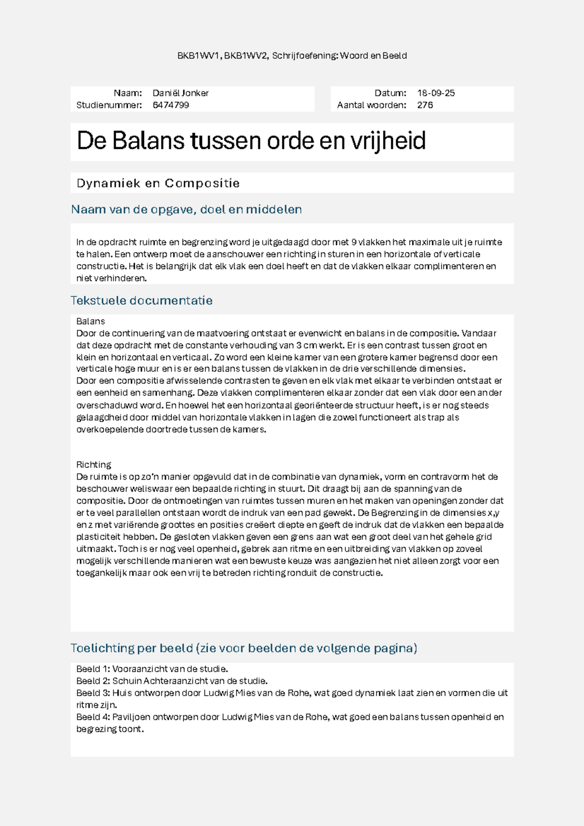BKB1WV1, BKB1WV2, Vormstudie Reflectieopdracht: Balans en Dynamiek ...