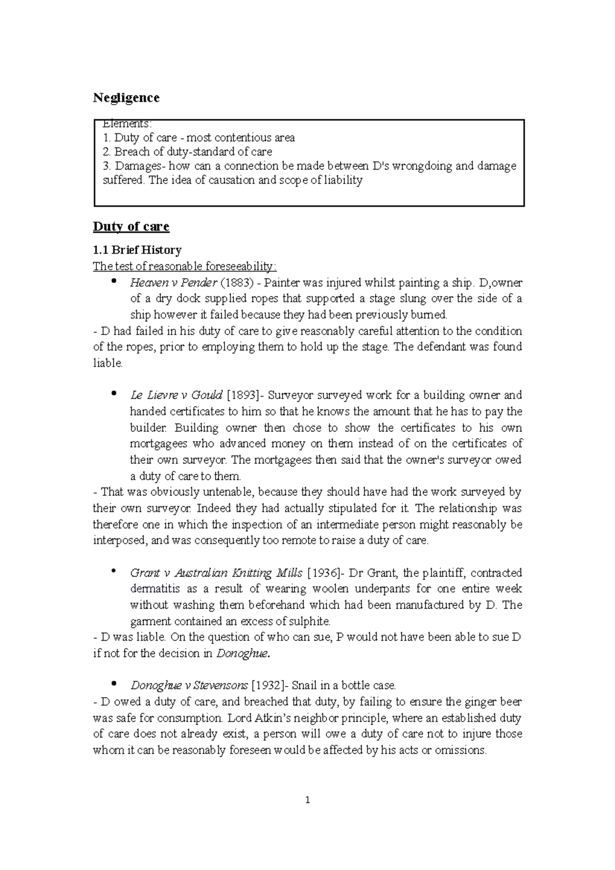 Negligence: Duty of Care & Legal Principles (LAW 101) - Studocu