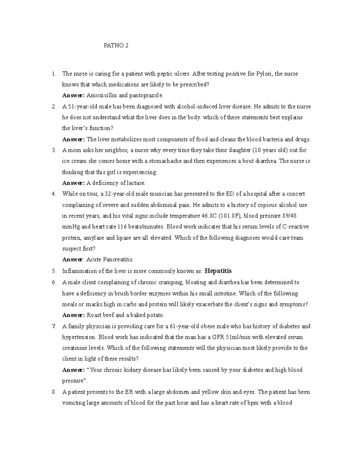 PATHO 2 Final Exam Review: Key Concepts and Conditions - Studocu