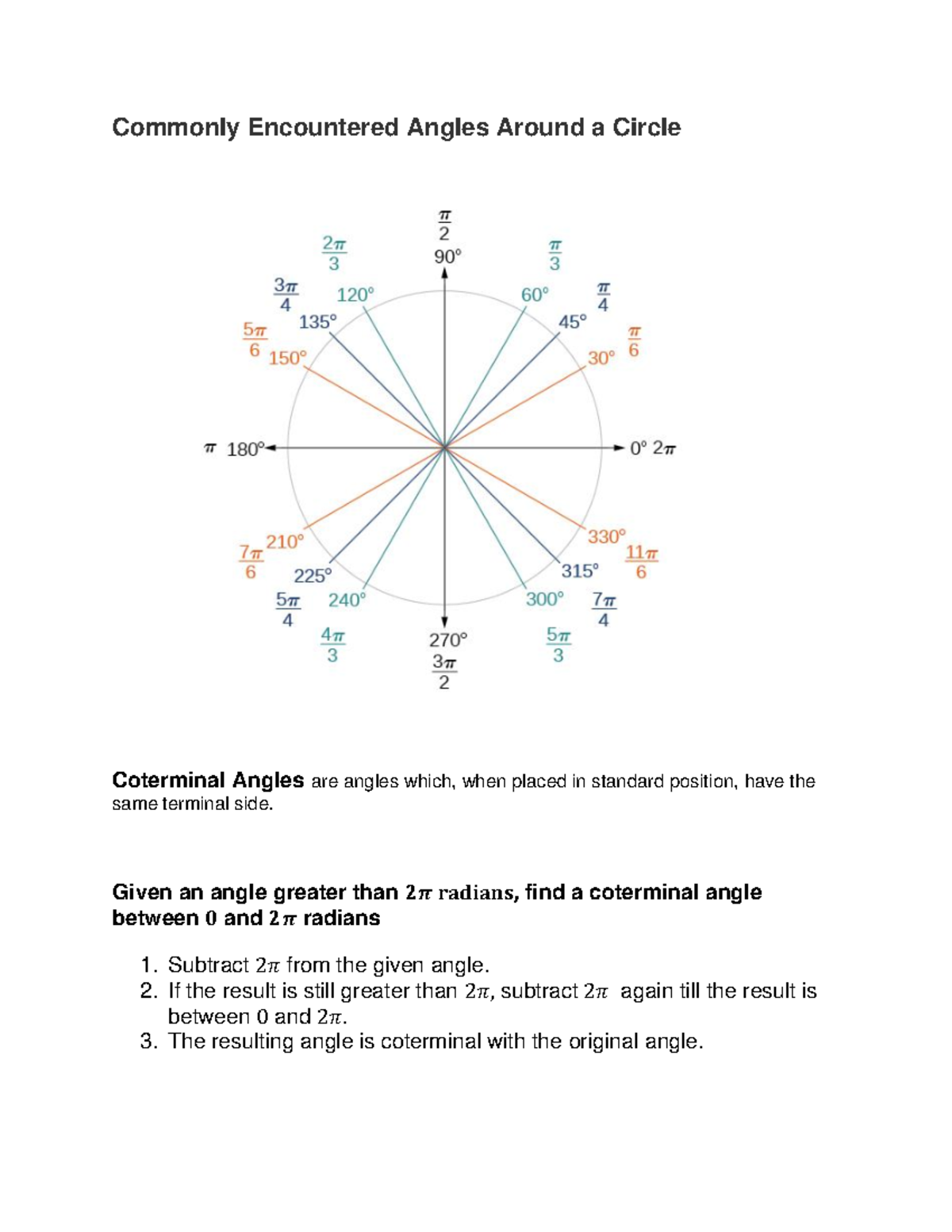 Trigonometry: Coterminal and Reference Angles - Studocu