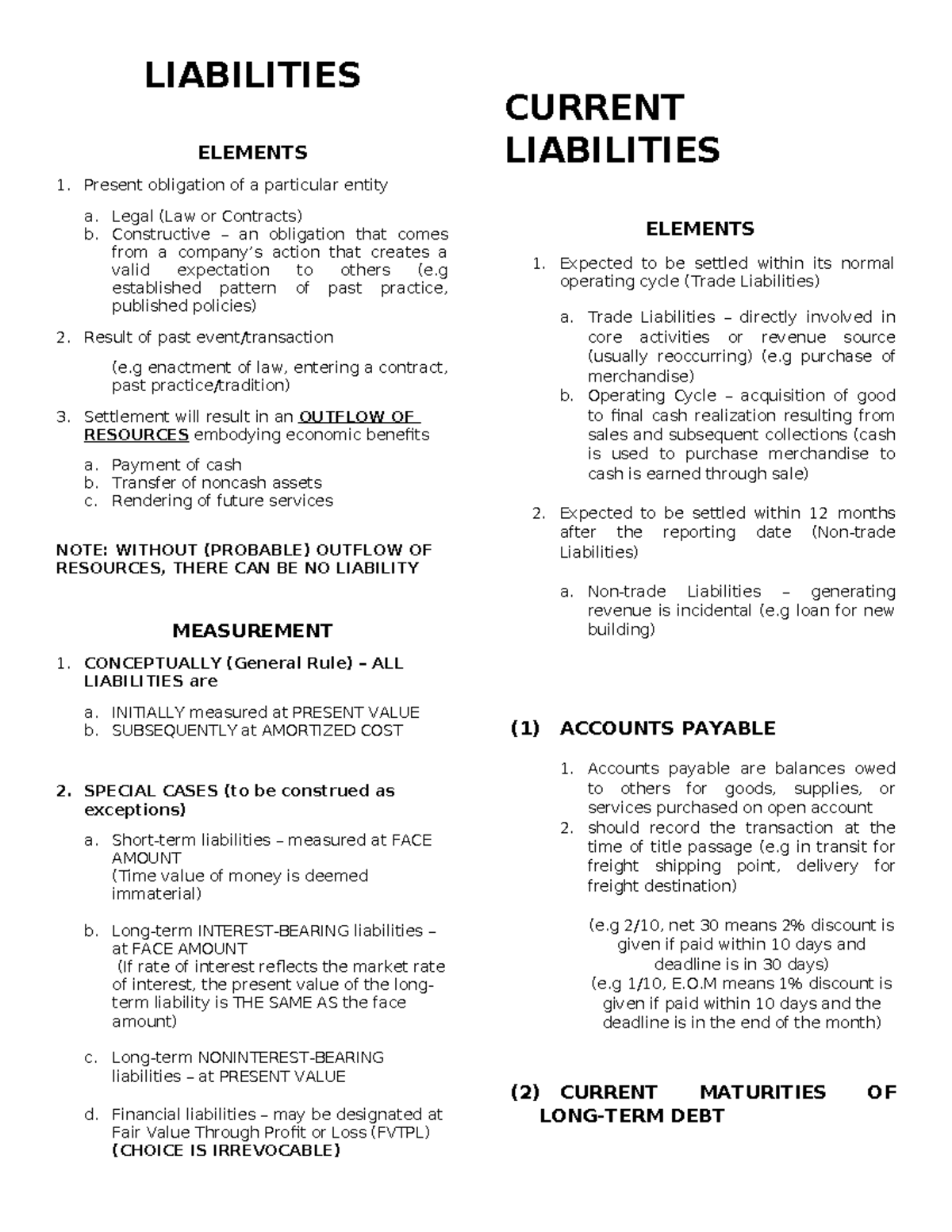 Liabilities Overview and Key Elements - Notes for FIN 301 - Studocu