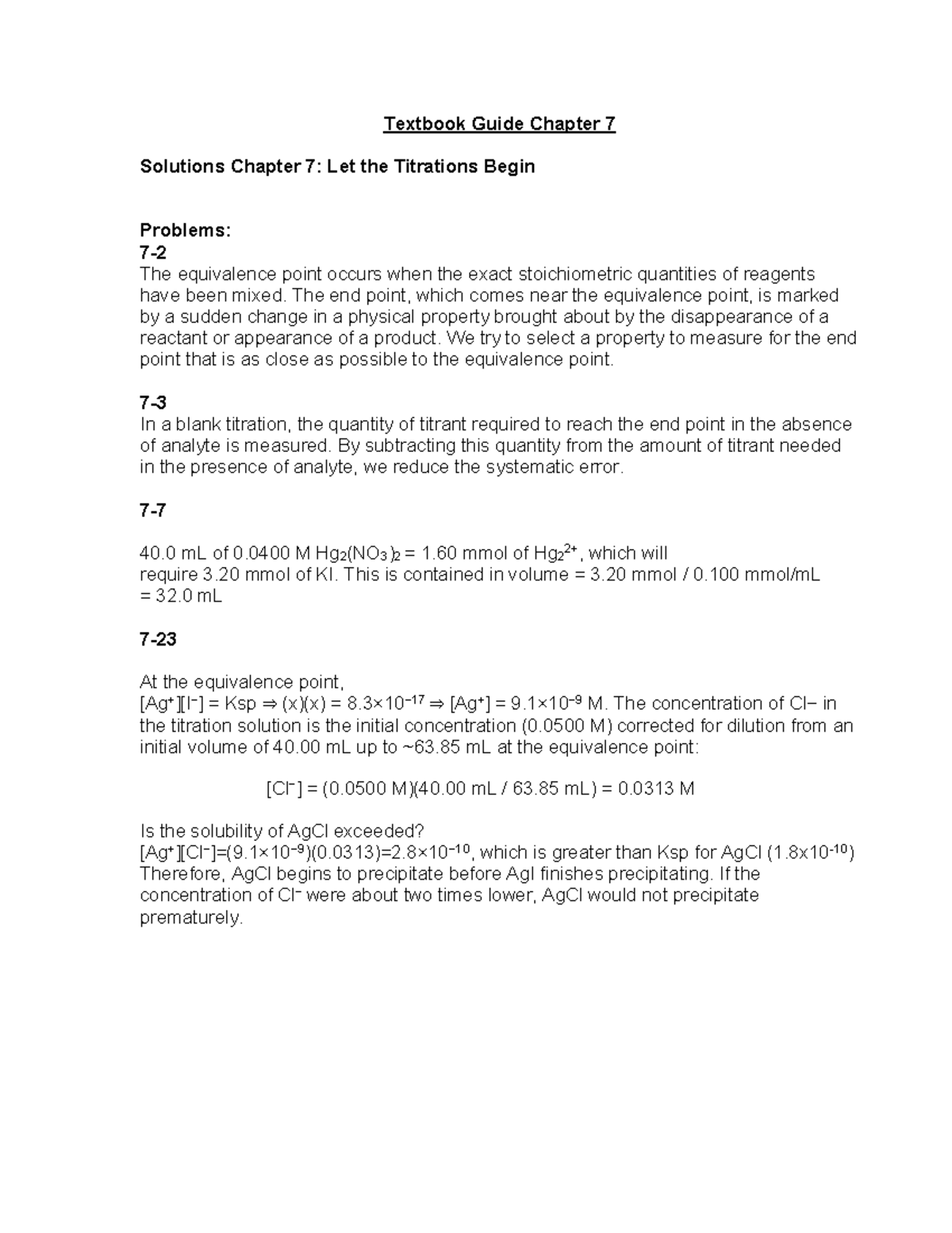 Chemistry 101: Chapter 7 Titration Solutions Explained - Studocu