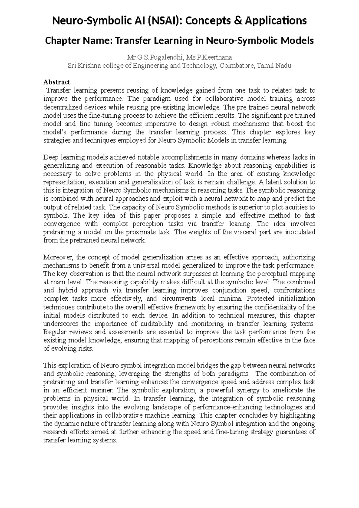AI (NSAI): Transfer Learning in Neuro-Symbolic Models Chapter - Studocu