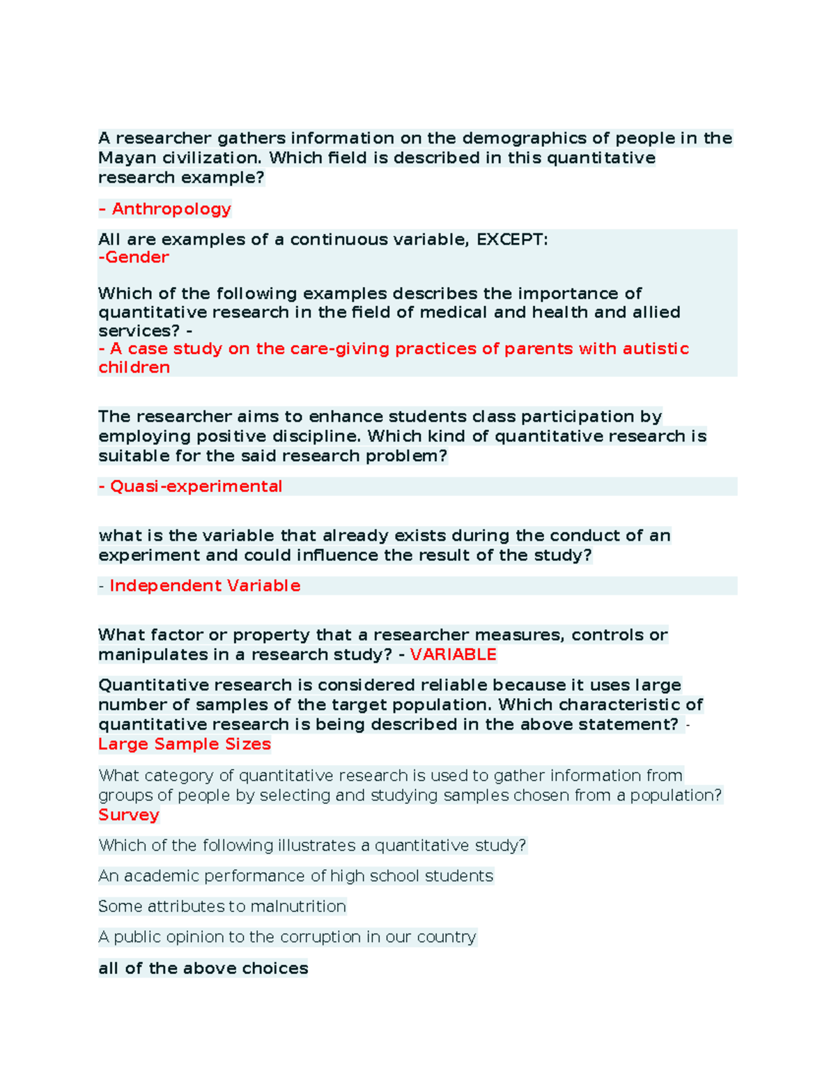 PR Review - Quantitative Research Concepts and Applications - Studocu