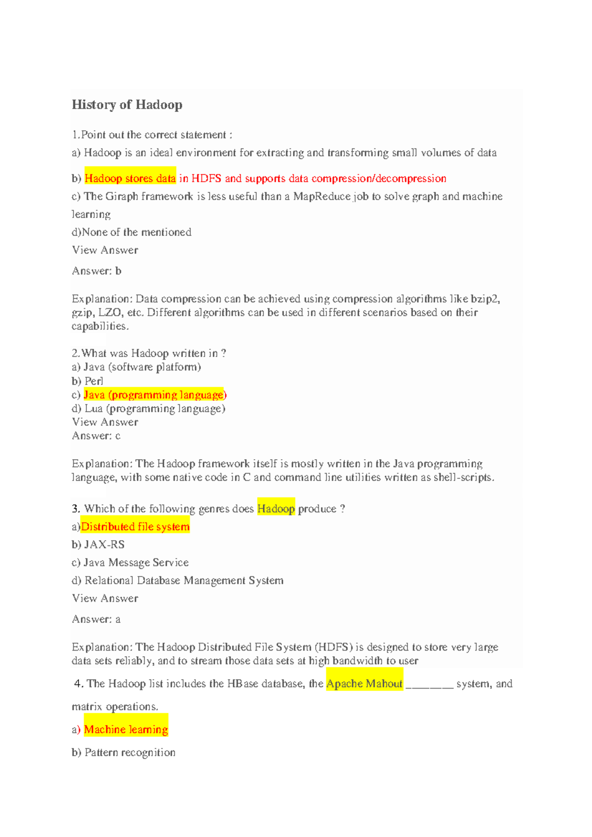 1613368248533 Big Data Mcq Questions Answers Part 1 Studocu