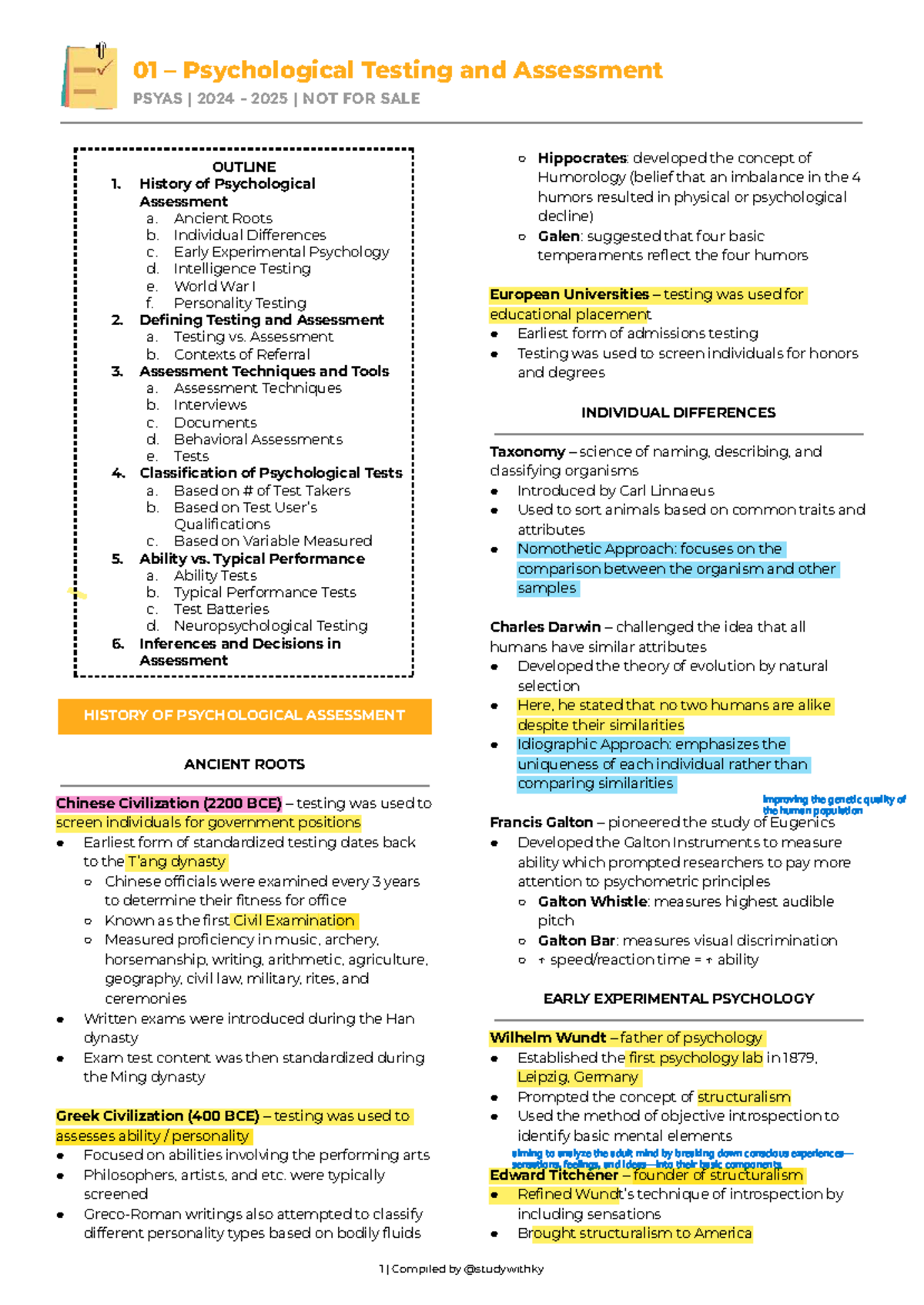 01 PSYAS 2024-2025: Outline of Psychological Testing & Assessment - Studocu