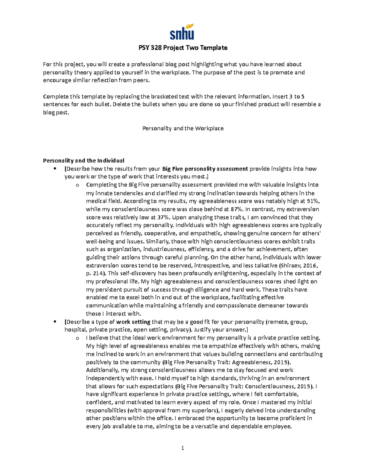 PSY 328 Project Two Template - PSY 328 Project Two Template For this ...