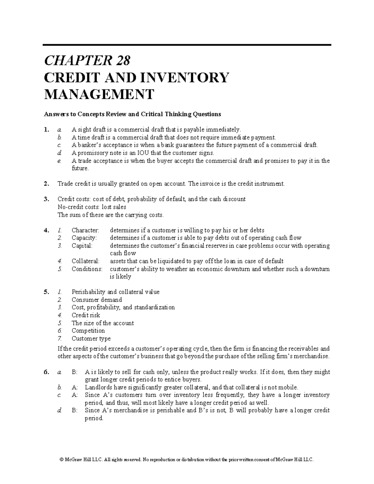 CHAPTER 28 CREDIT AND INVENTORY MANAGEMENT Solutions to Review ...