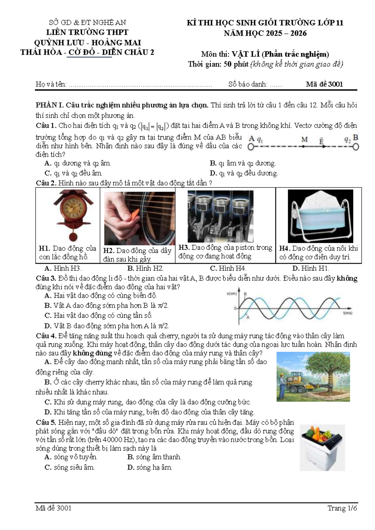 ĐỀ THI HỌC SINH GIỎI LỚP 11 NĂM HỌC 2025-2026 MÔN VẬT LÍ (Mã đề 3001) - Document Preview