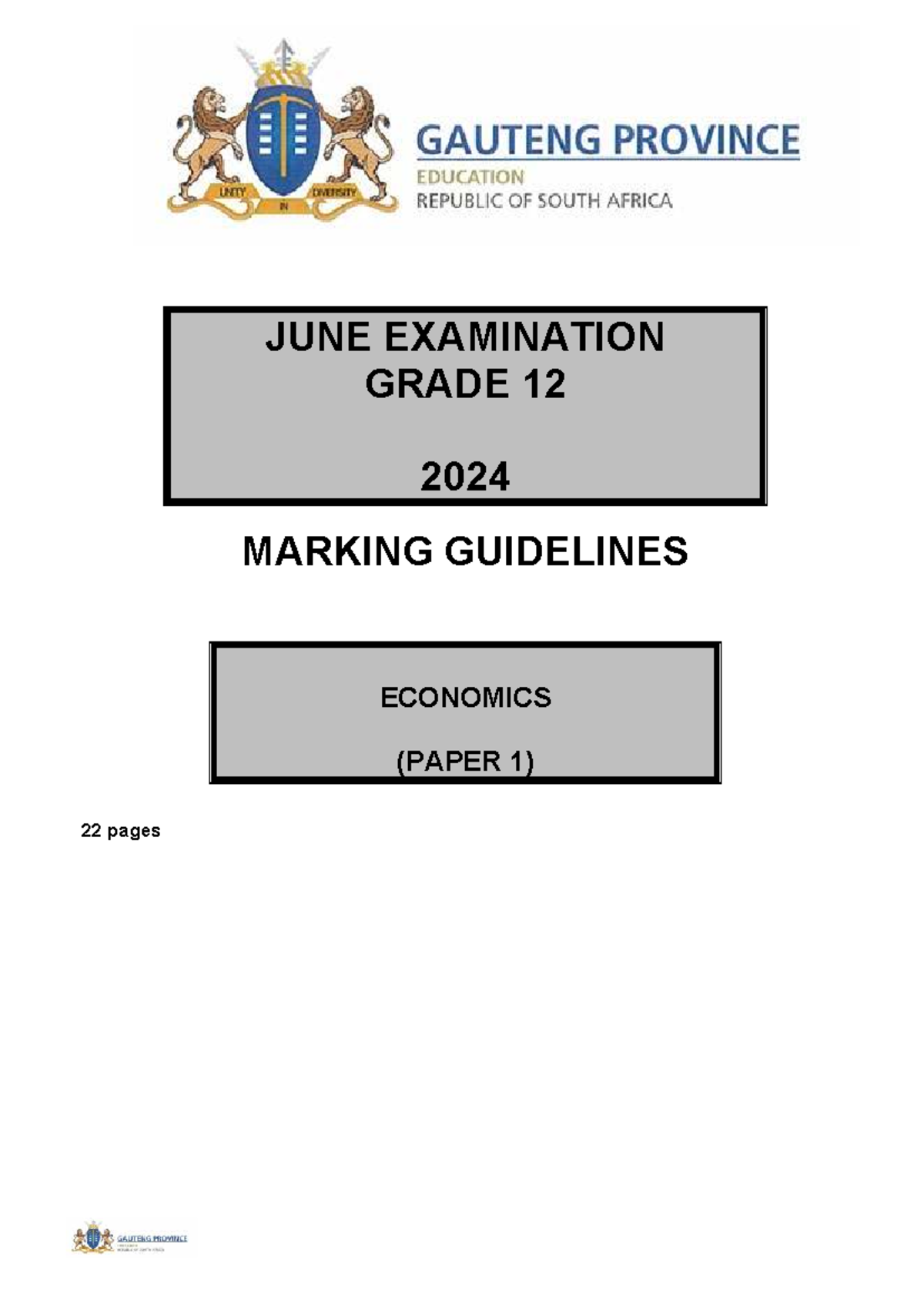 Official Gr 12 Economics P1 June 2024 Exam Marking Guidelines - Studocu