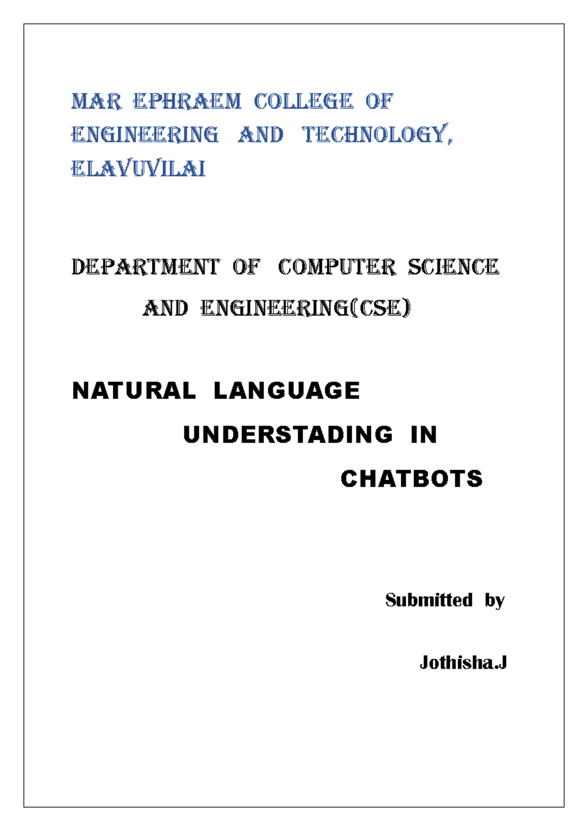 CSE Final Project: Natural Language Understanding in Chatbots - Studocu