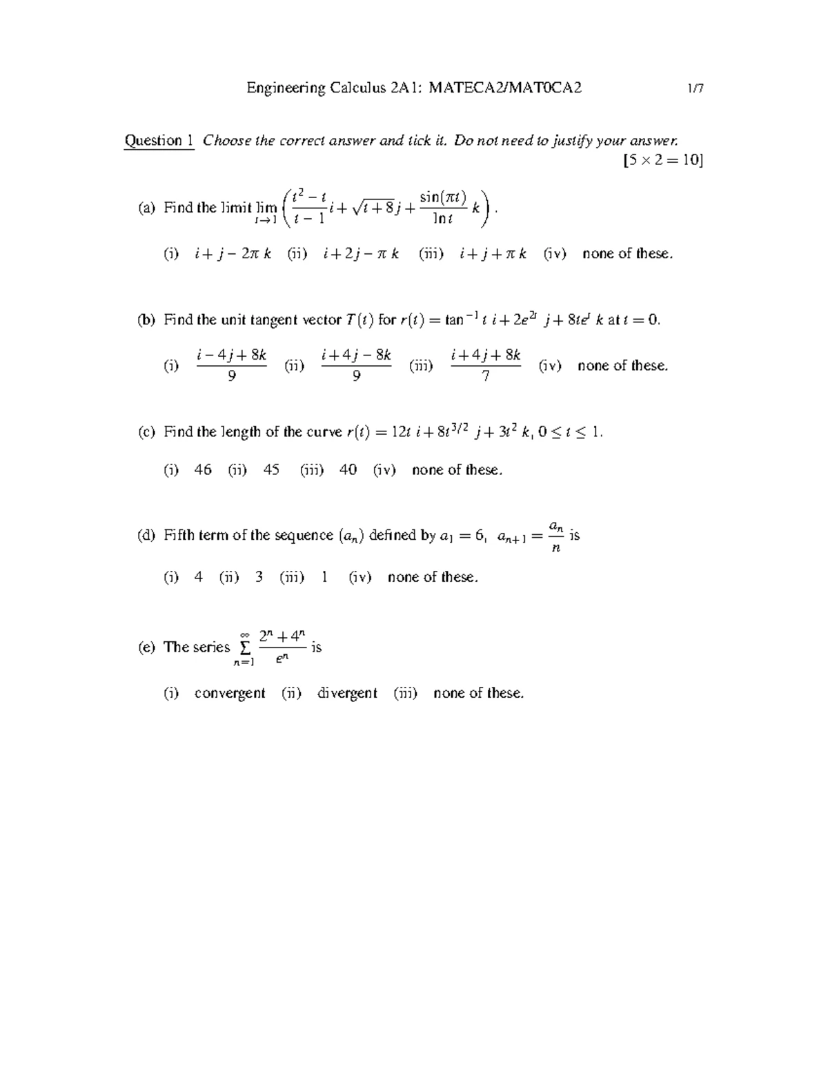 MAT01A2 ST2 2021 - Sequences, Series & Vector Calculus Test - Studocu