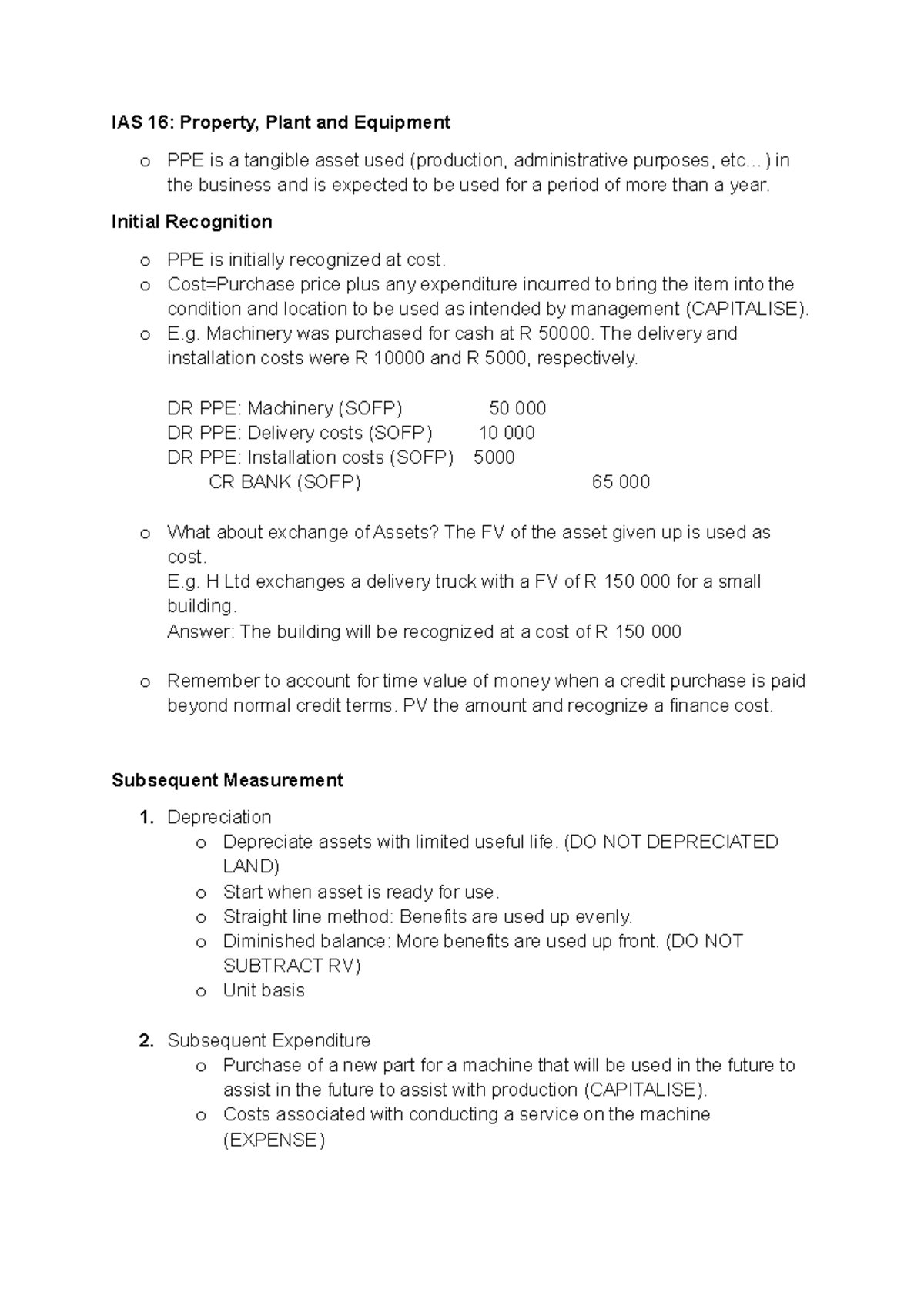IAS 16: Summary of Property, Plant and Equipment (PPE) Concepts - Studocu
