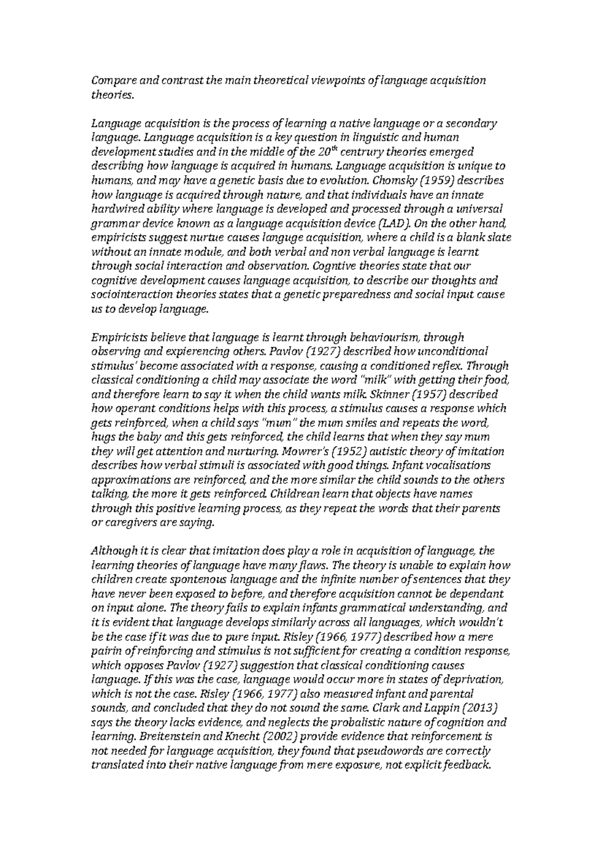 Comparative Analysis of Language Acquisition Theories (LNG101) - Studocu
