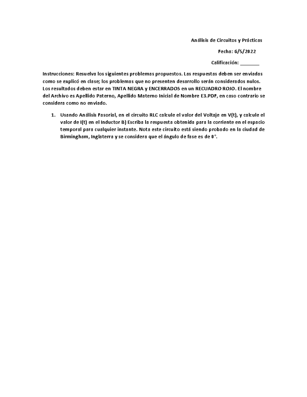 E3 - Ejercicios de Circuitos RLC y Análisis Fasorial - Studocu