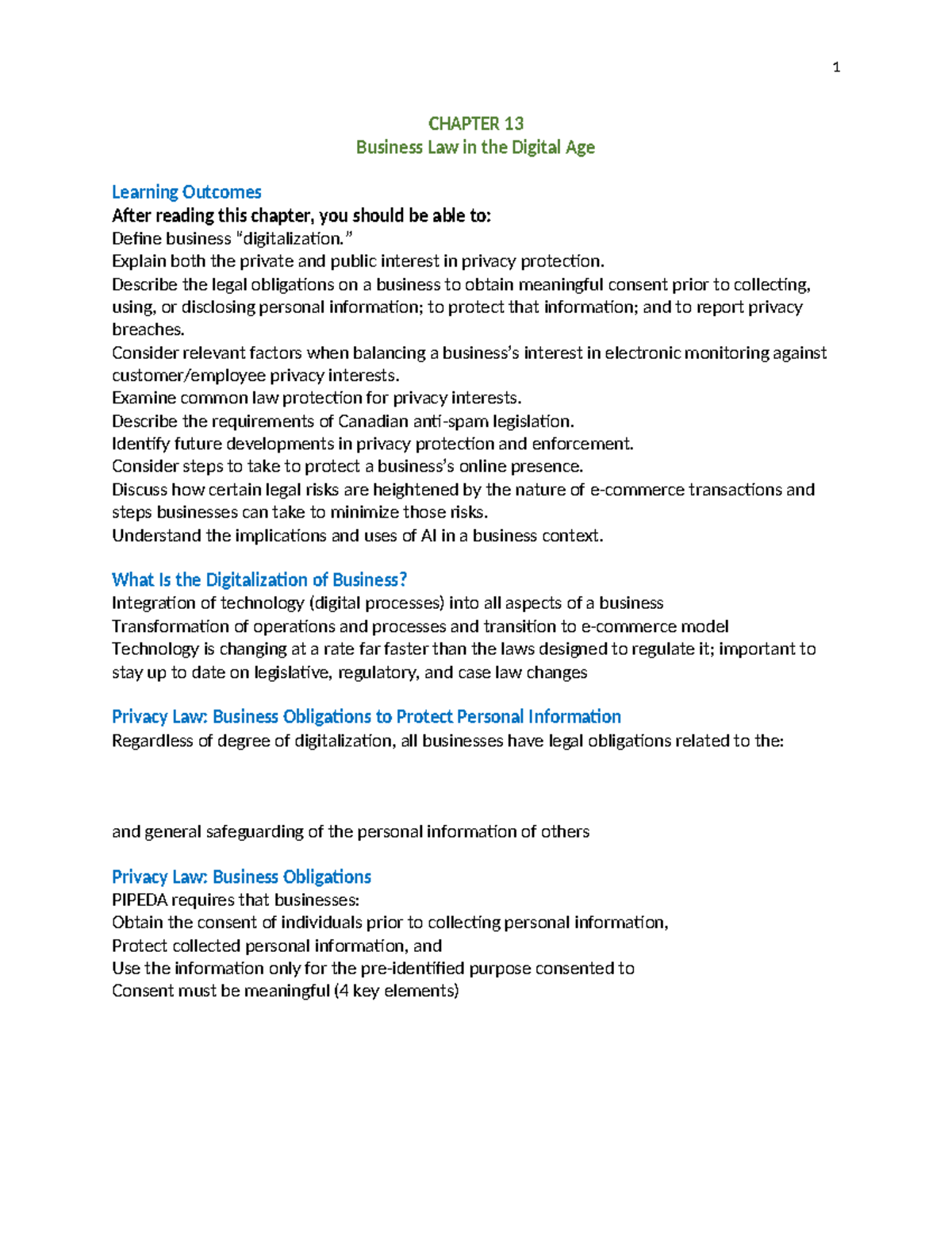 MOS 2275 - Chapter 13: Business Law in the Digital Age - Study Notes ...