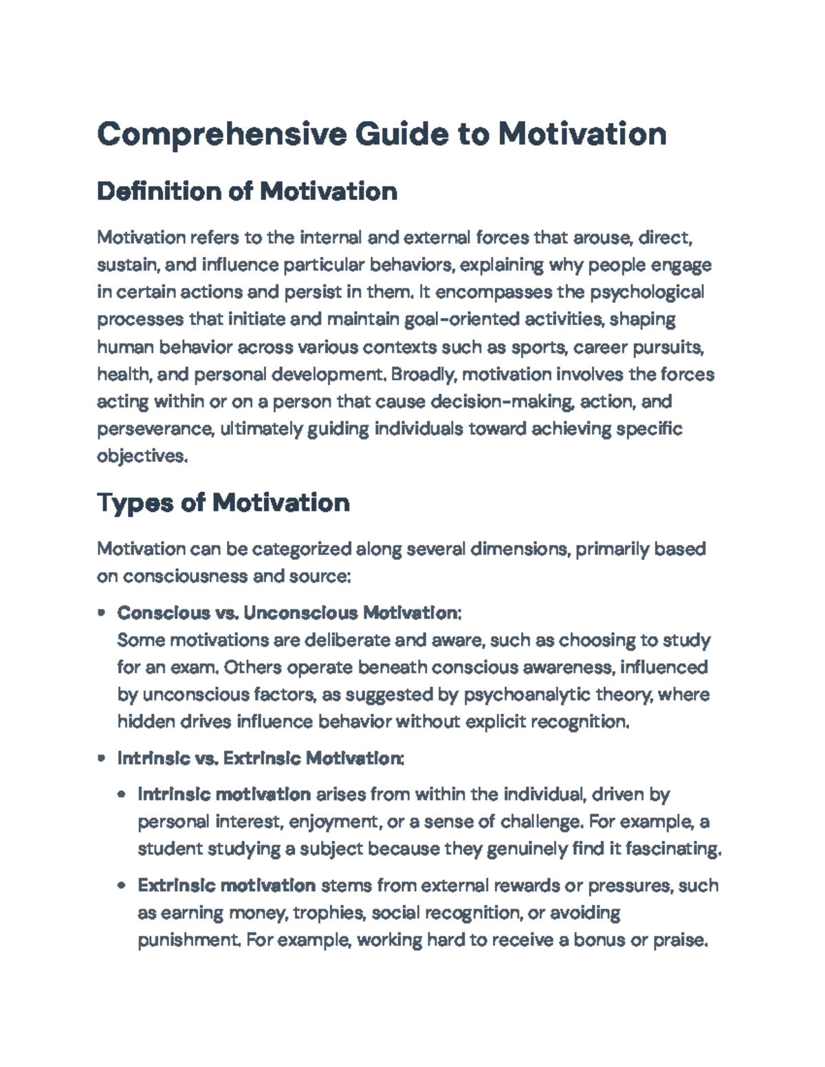 Comprehensive Overview of Motivation: Theories & Applications (PSY 101 ...