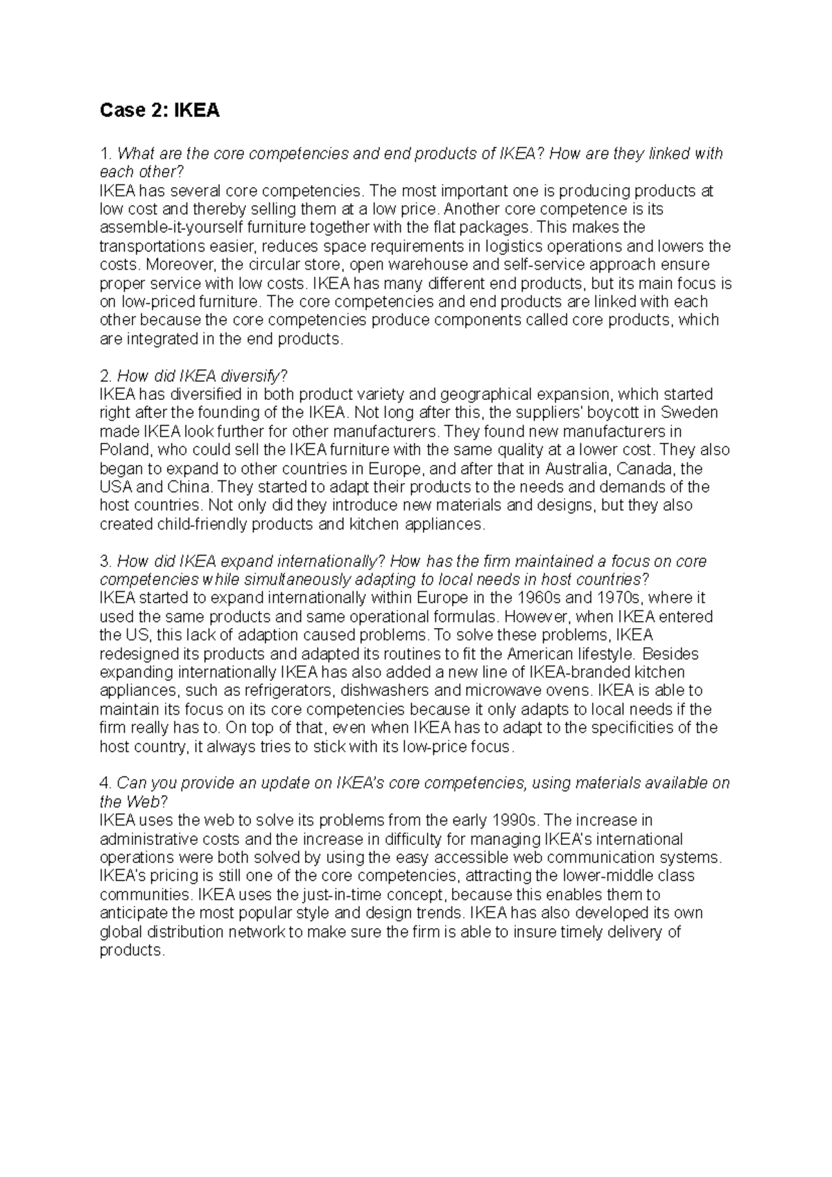 IKEA Case Study: Core Competencies and Global Diversification Analysis ...