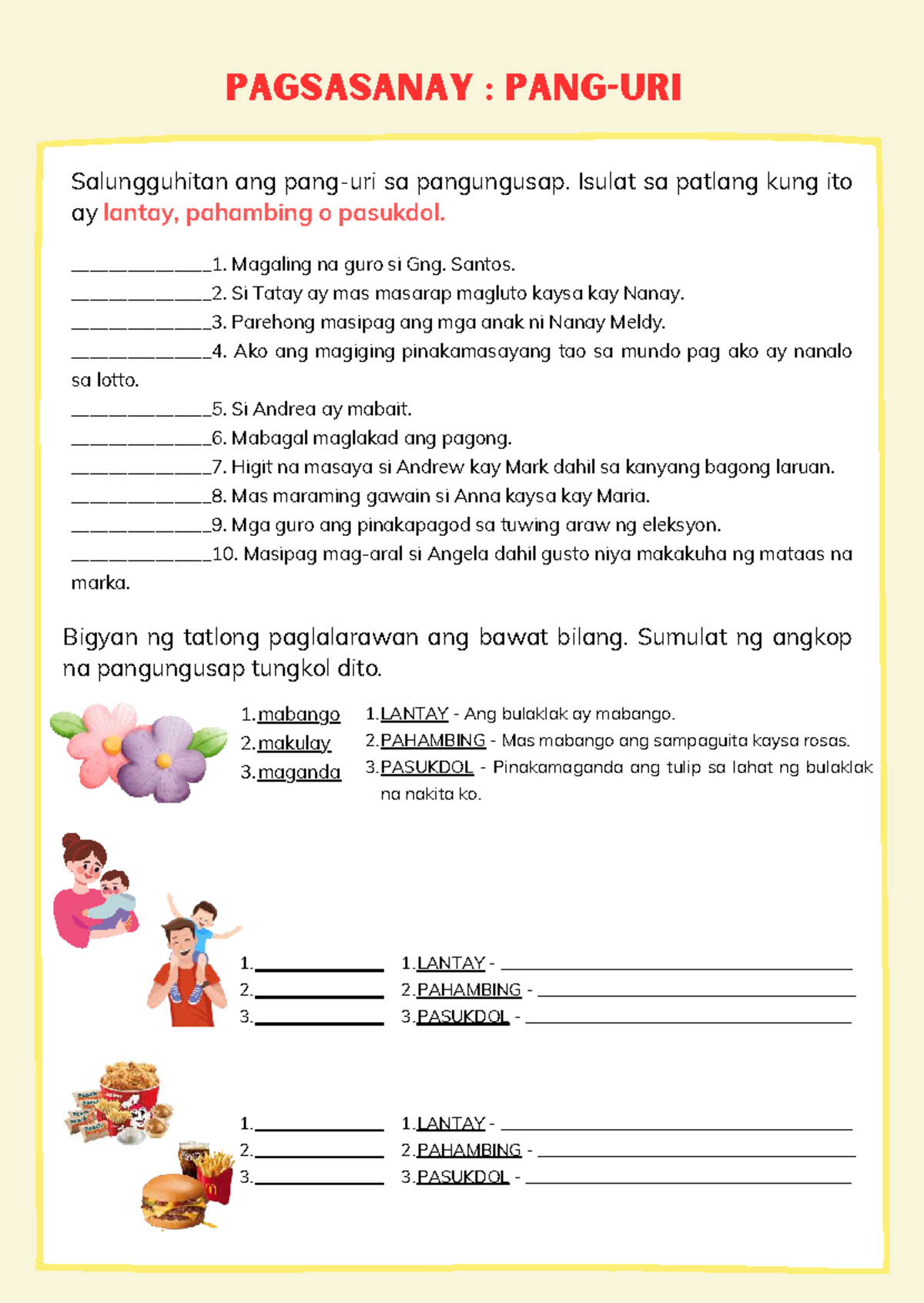 PAGSASANAY: Salungguhitan ang Lantay, Pahambing, at Pasukdol - Document Preview