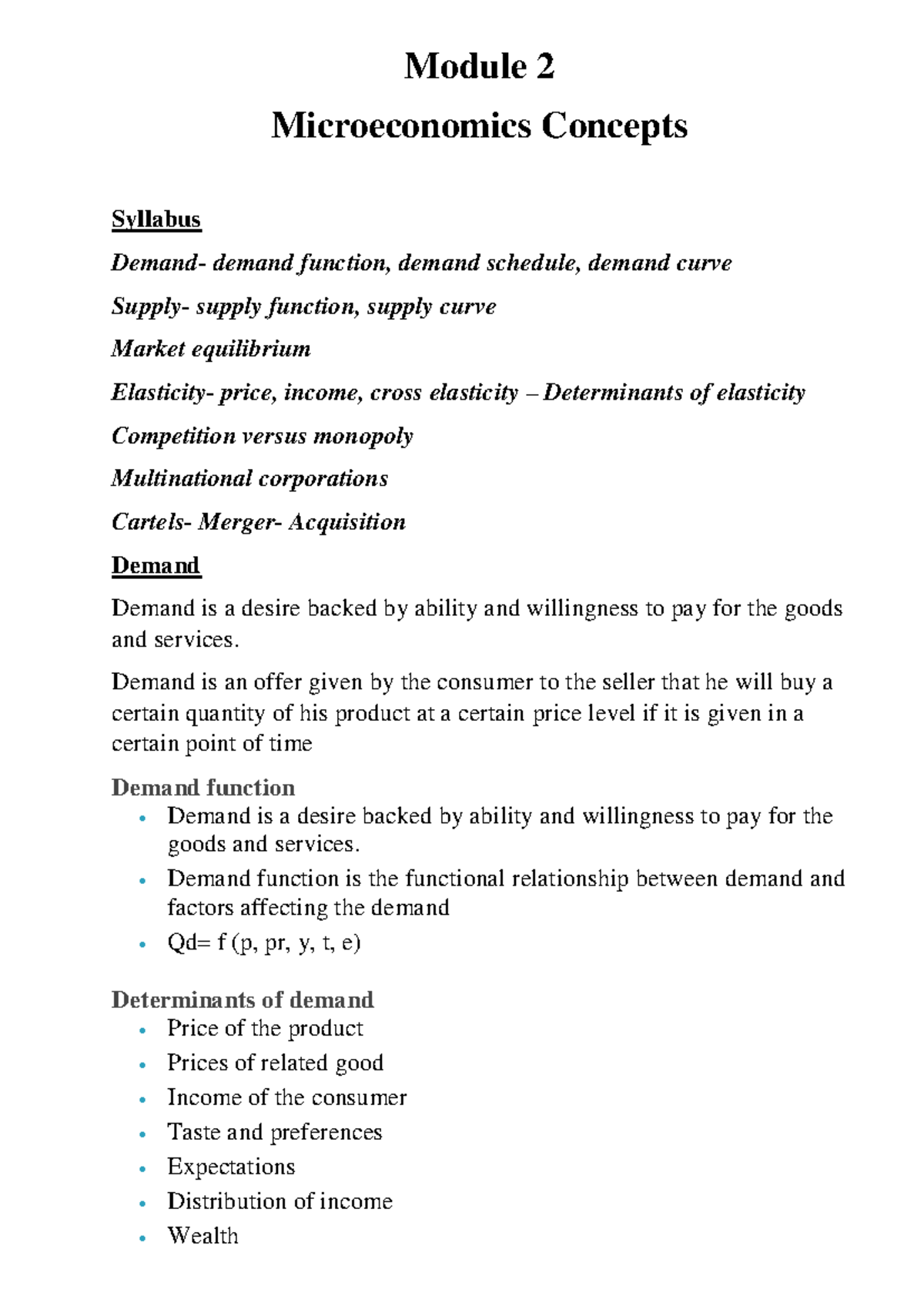 Module 2 Microeconomics: Demand, Supply, and Market Structures Study ...