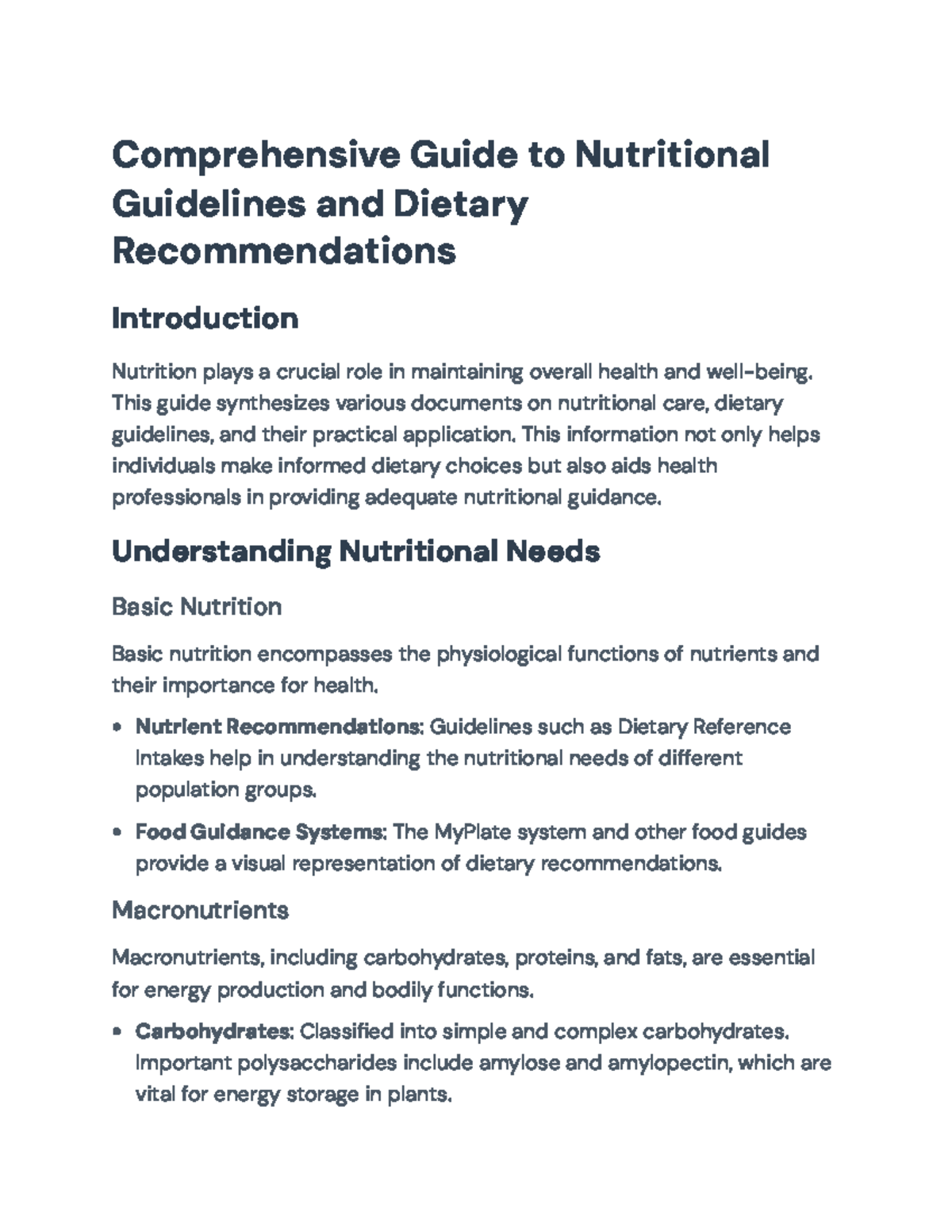Comprehensive Guide to Nutritional Guidelines and Dietary ...