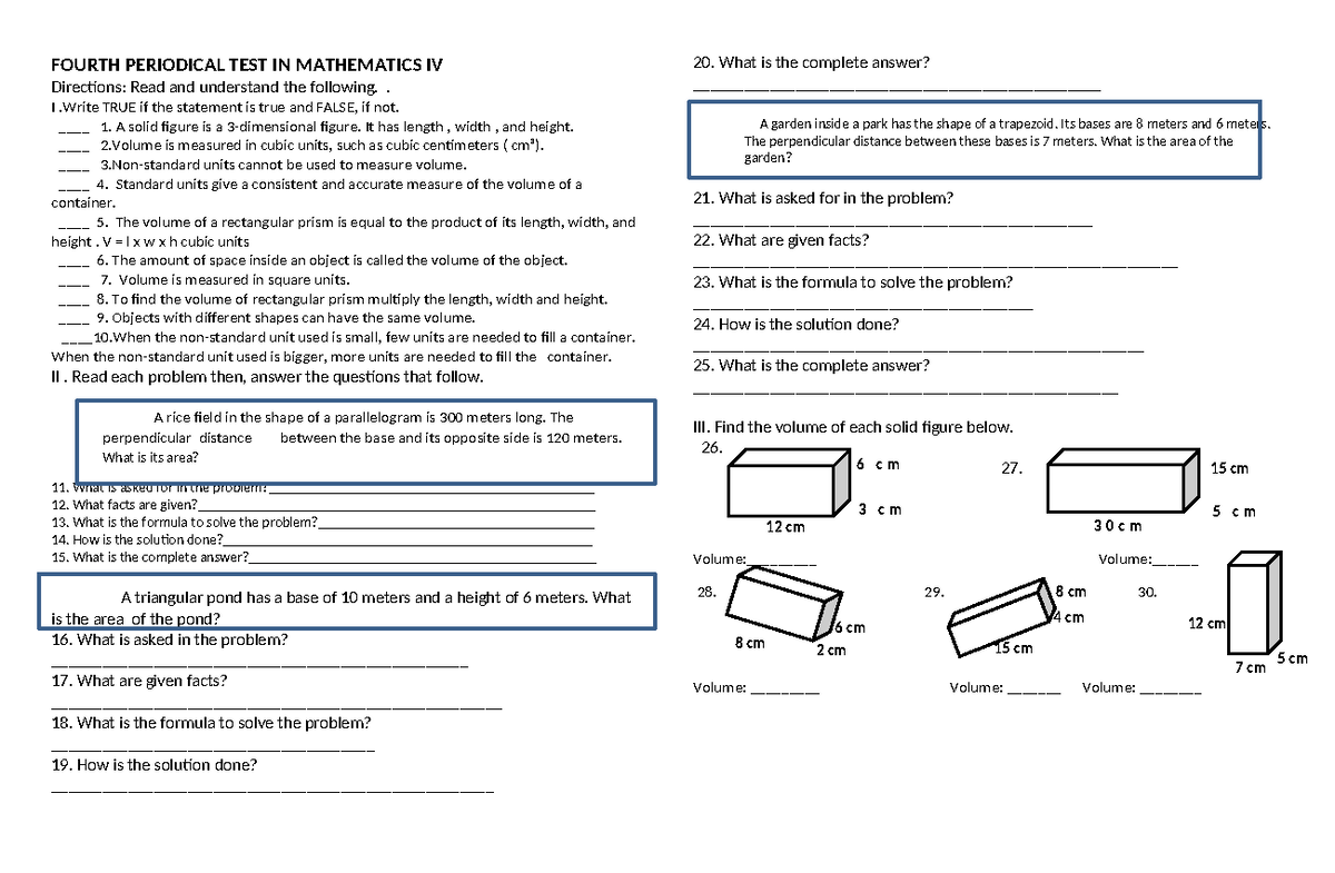 PT Math IV - Fourth Periodical Test Review and Answers - Studocu