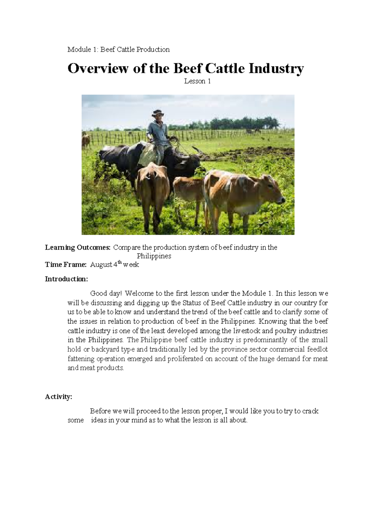 Beef Cattle Production Module 1: Overview and Challenges of the ...