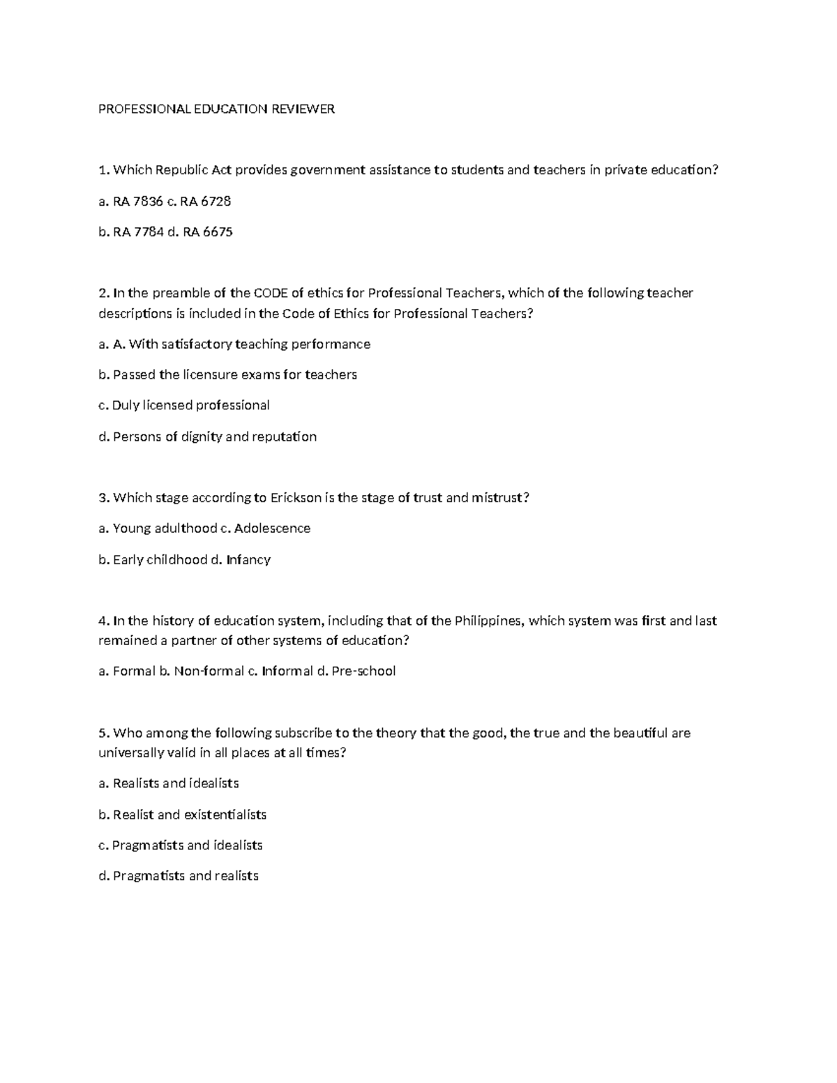 PROF-ED Reviewer - PROFESSIONAL EDUCATION REVIEWER Which Republic Act ...