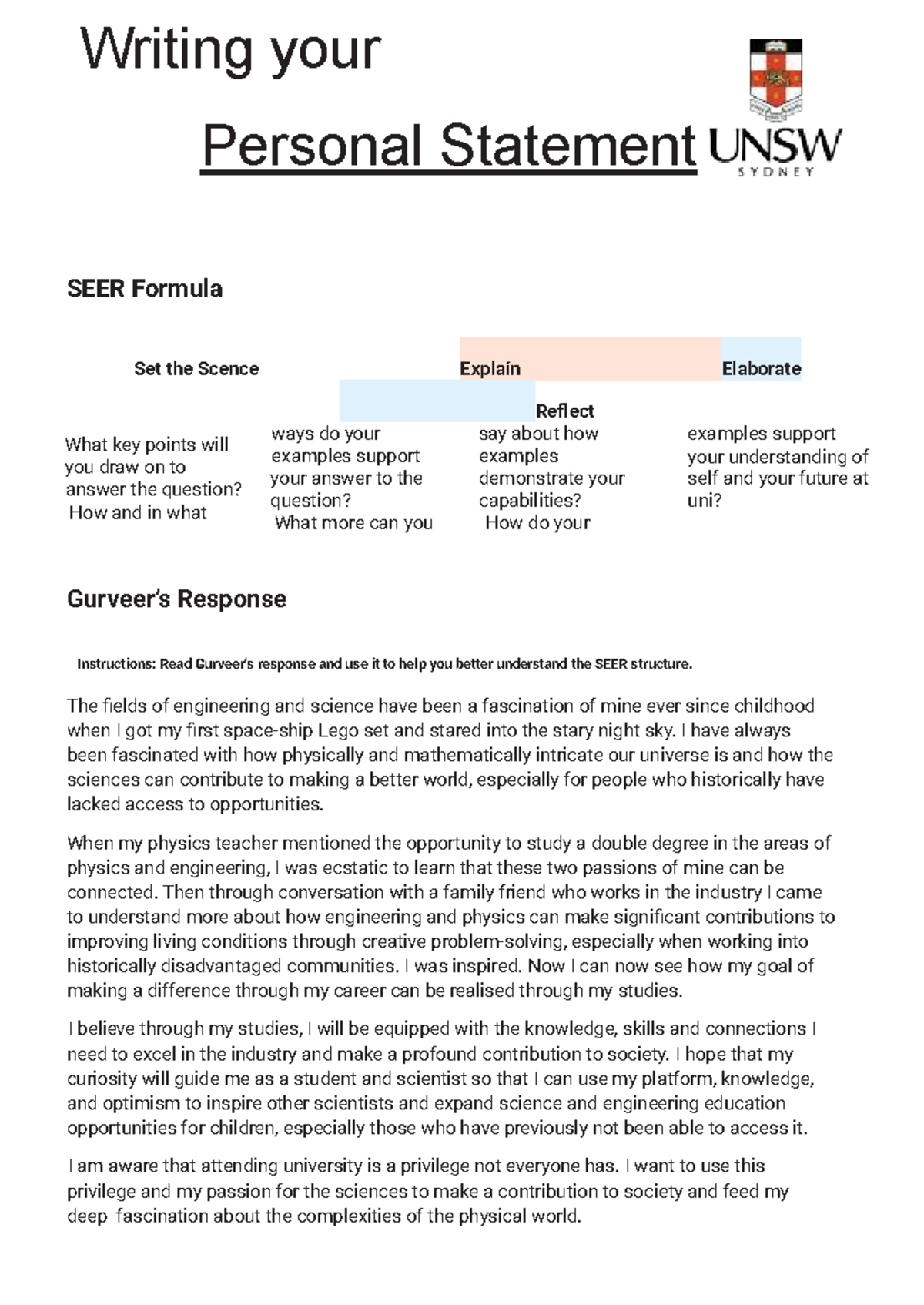 Writing Your Personal Statement Guide 2025: SEER Formula Insights - Studocu