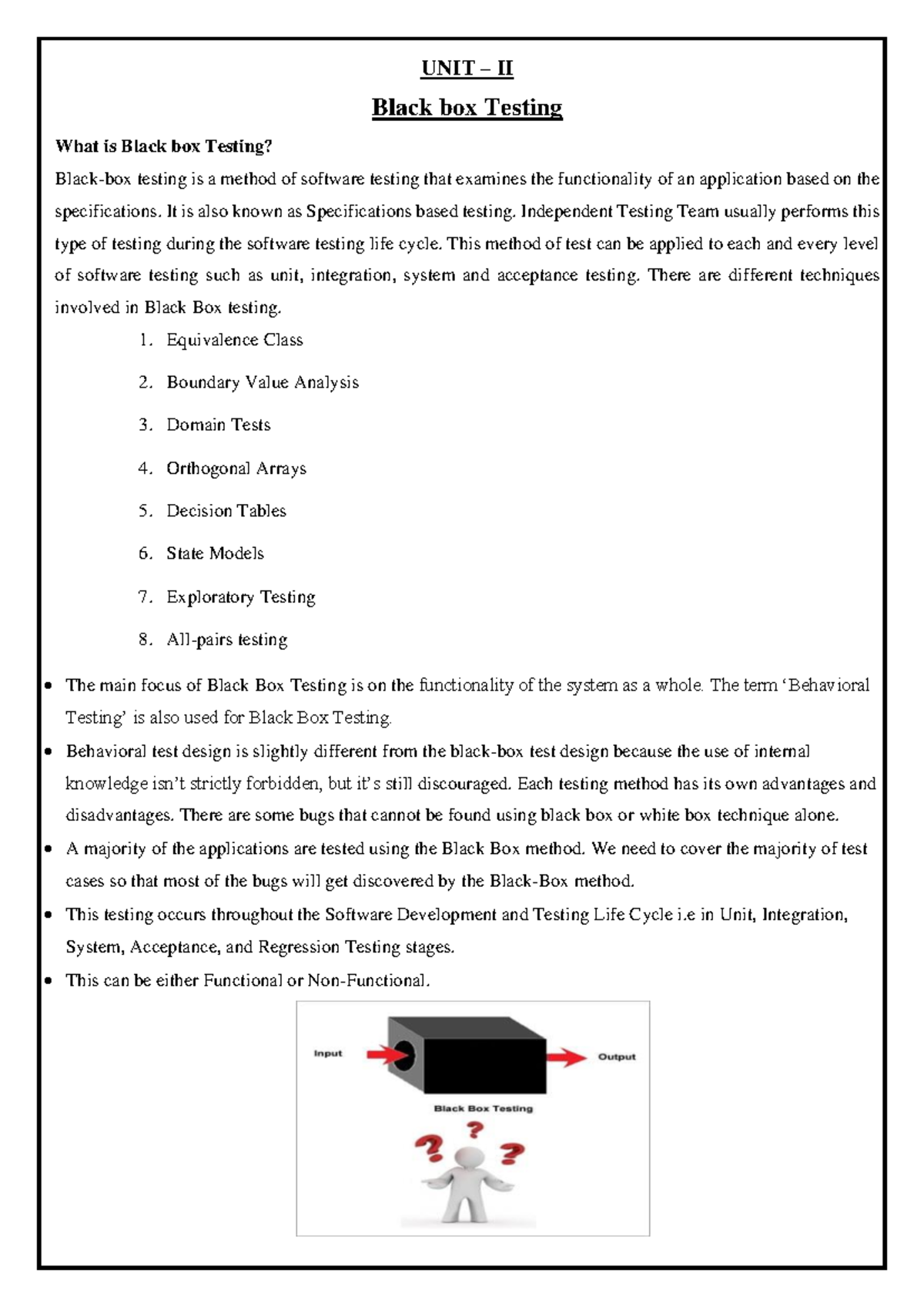 Unit II - Black Box Testing Overview and Techniques for Elective III ...