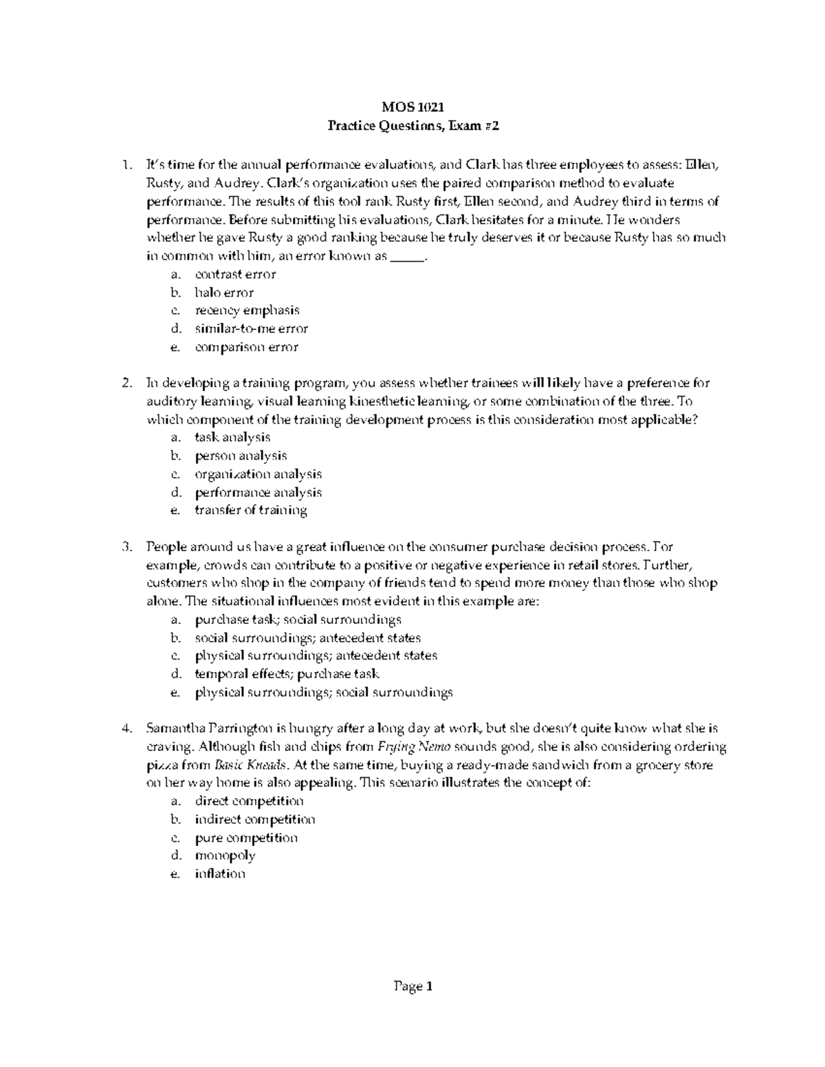 MOS 1021 Practice Questions for Final Exam 2 Review - Studocu