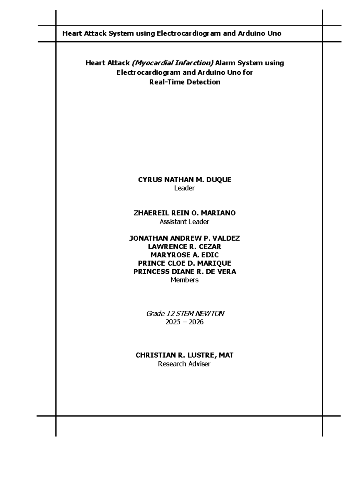 Heart Attack Alarm System using ECG & Arduino Uno (G#3) - Studocu